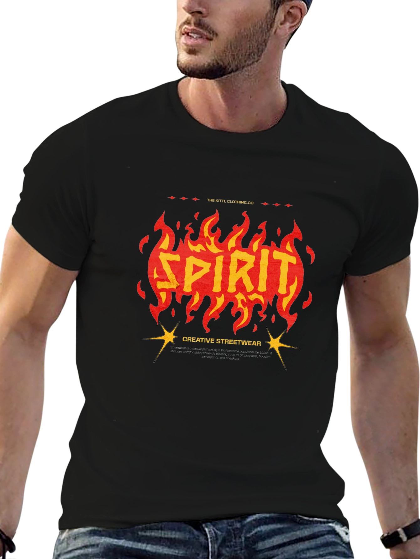 Spirit Fire Graphic Print Mens Black T-Shirt