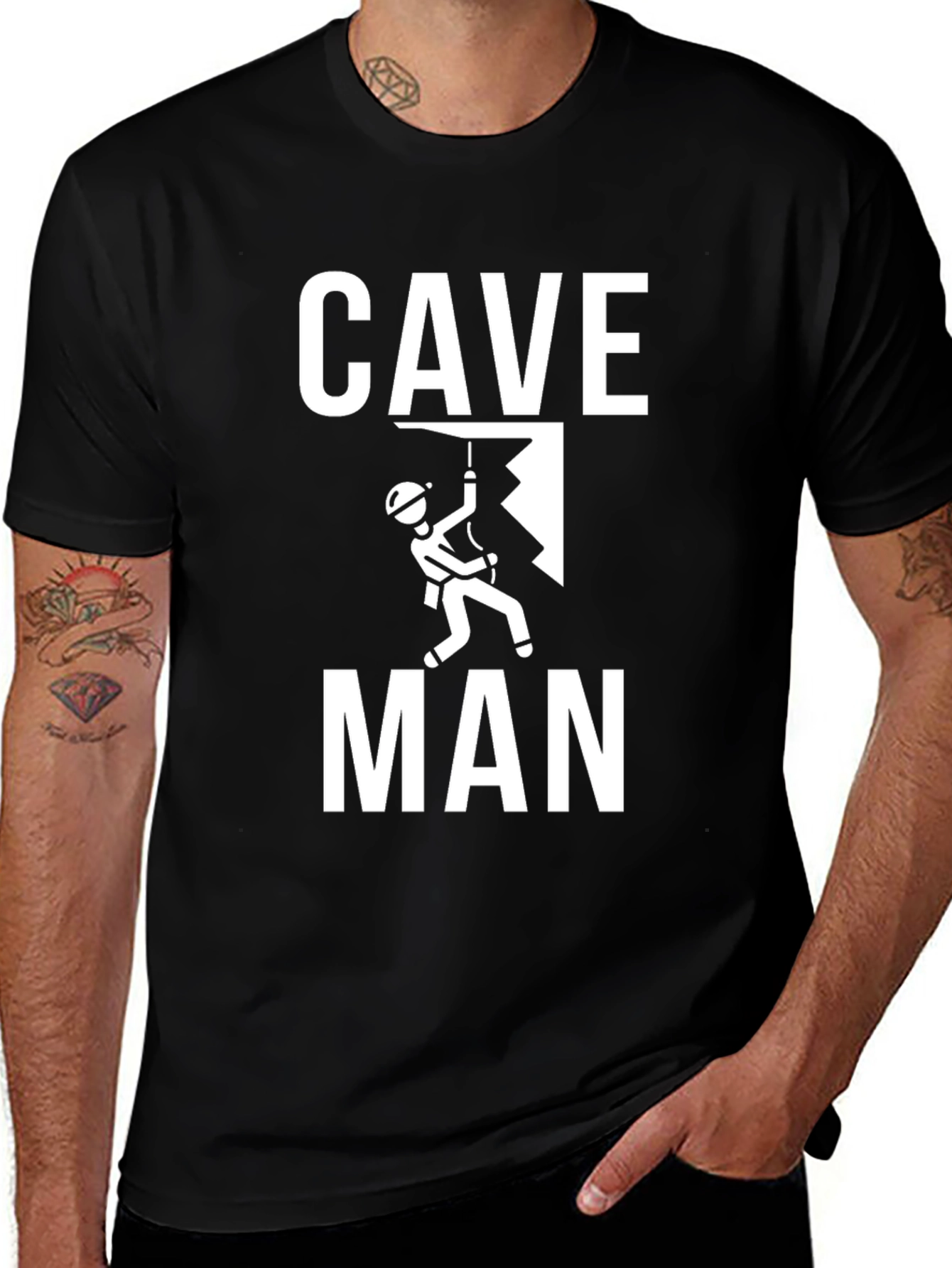 Cave Man Black T-Shirt - Rock Climbing Graphic Tee