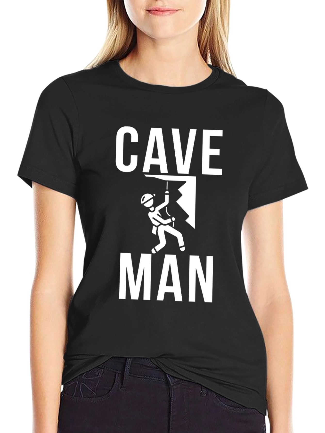Cave Man Black T-Shirt - Rock Climbing Graphic Tee