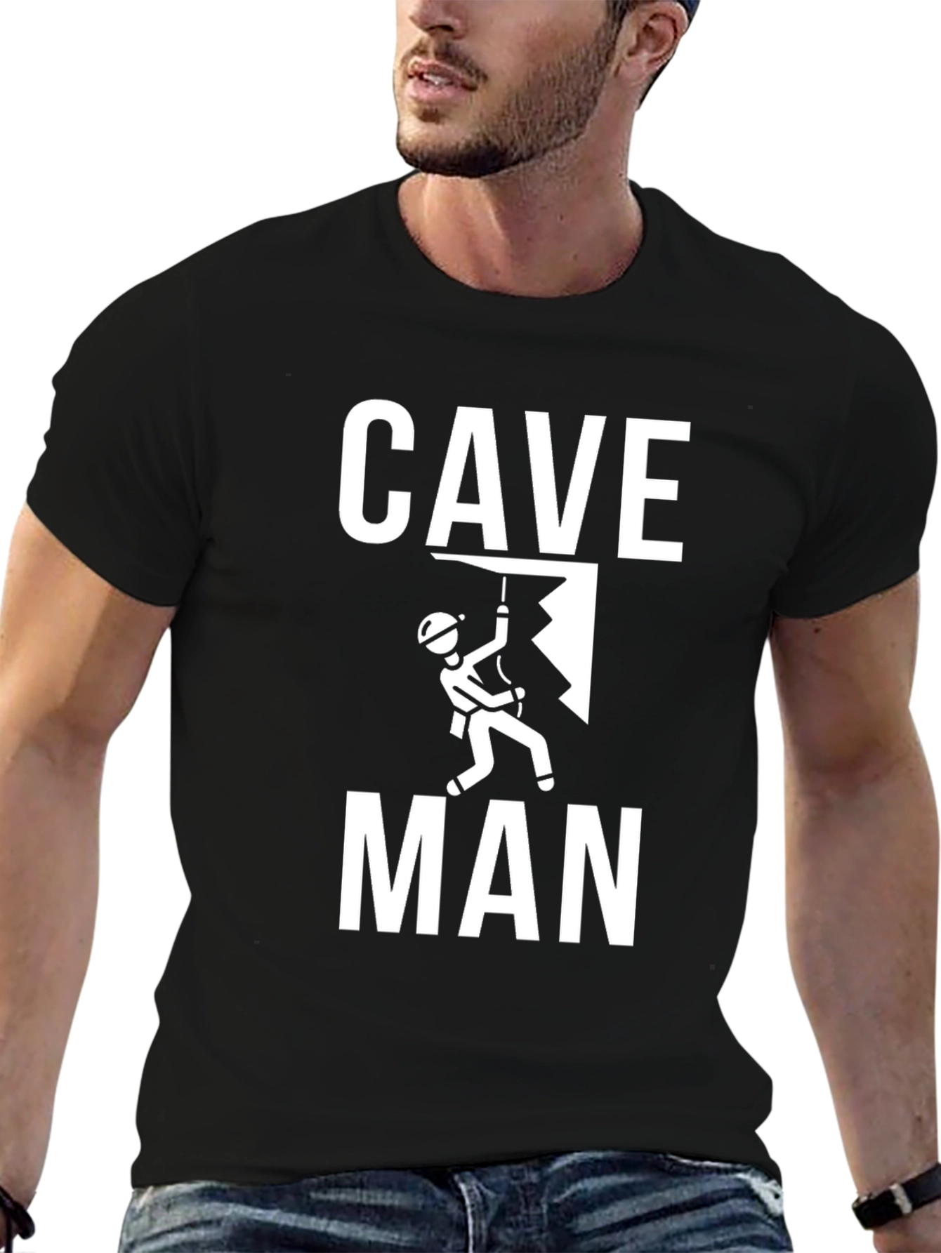 Cave Man Black T-Shirt - Rock Climbing Graphic Tee