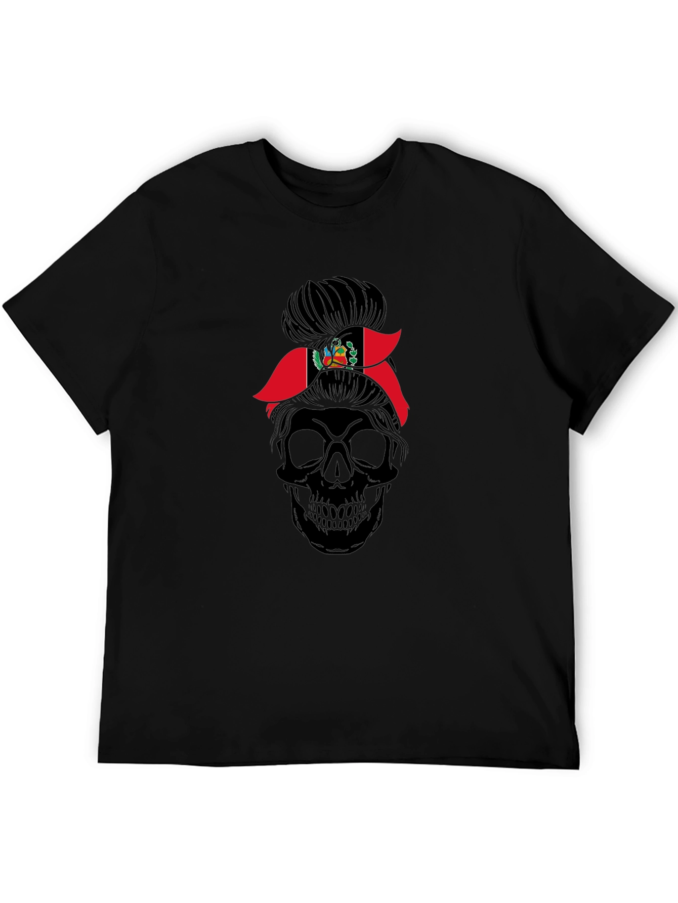 Peru Flag Messy Bun Skull T-Shirt