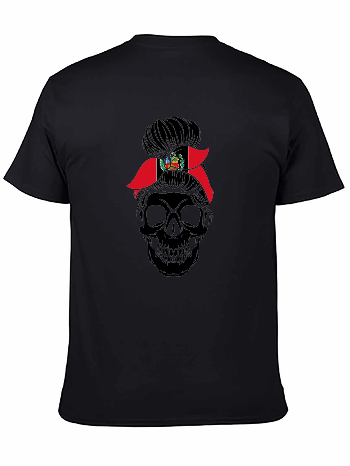 Peru Flag Messy Bun Skull T-Shirt