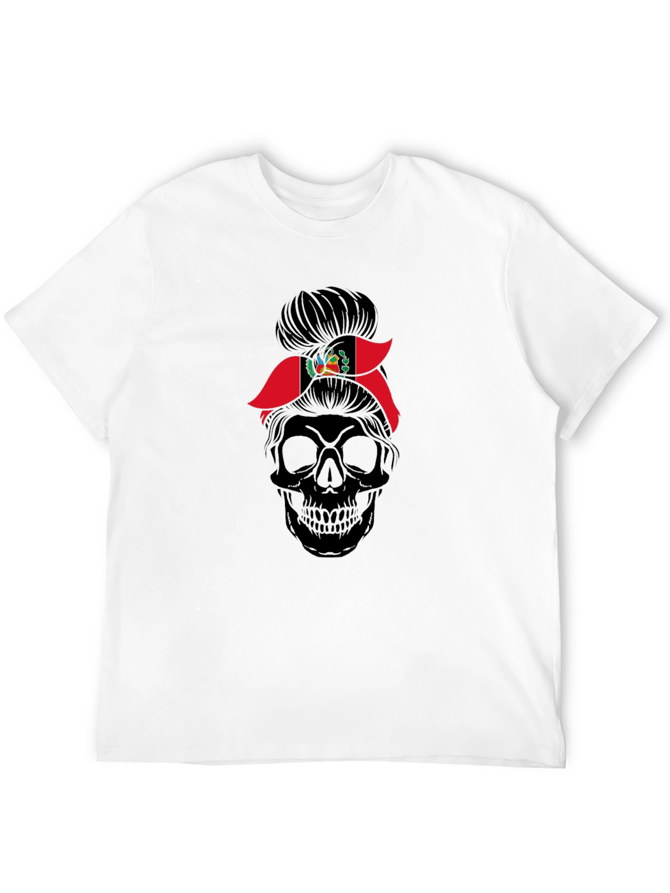 Peru Flag Messy Bun Skull T-Shirt