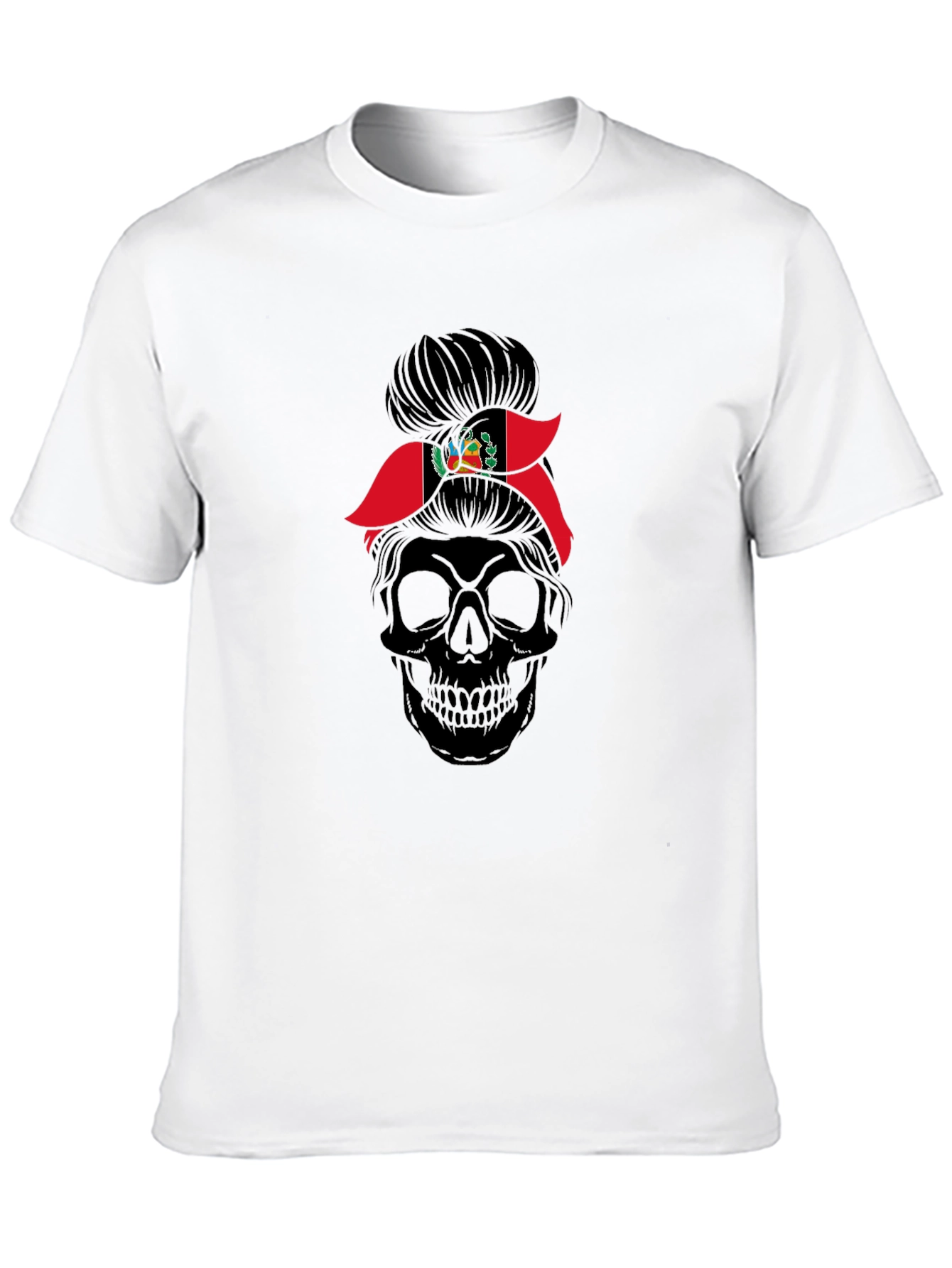 Peru Flag Messy Bun Skull T-Shirt