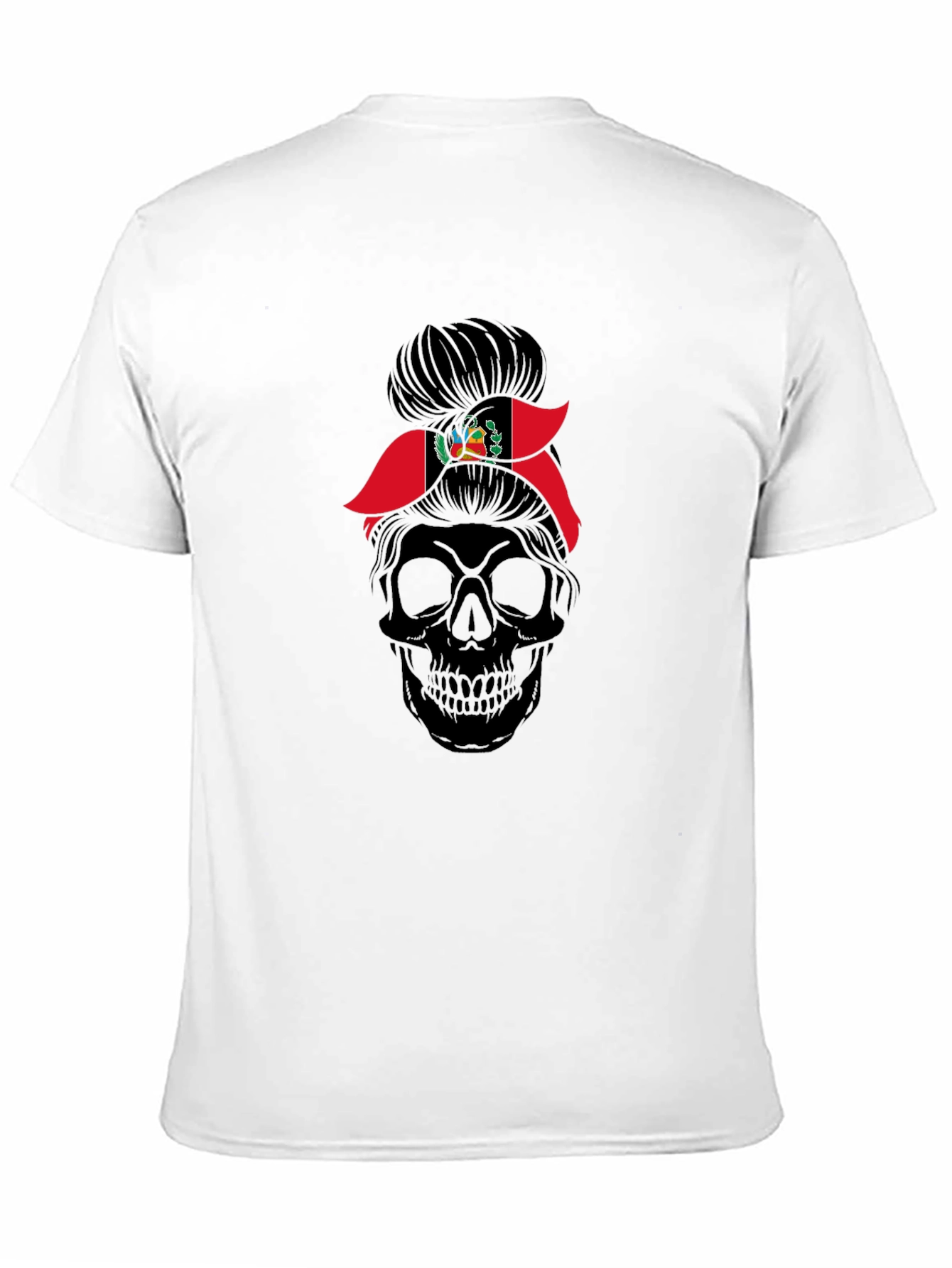 Peru Flag Messy Bun Skull T-Shirt