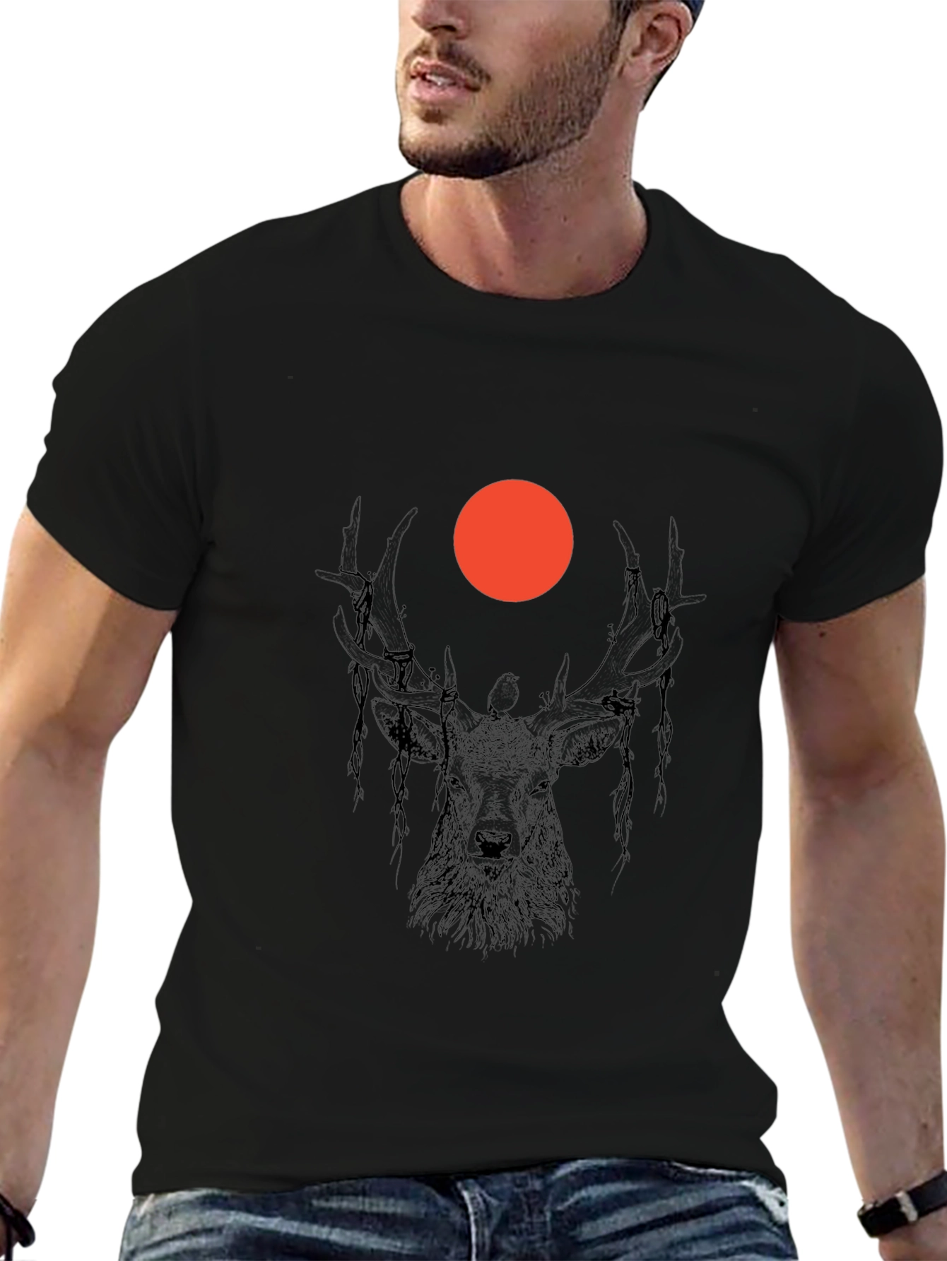Mens Black Deer Graphic Tee