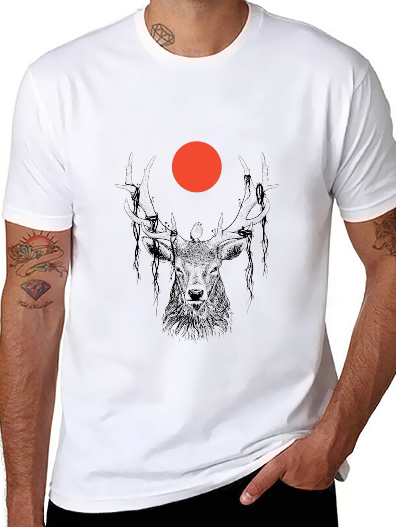 Mens Black Deer Graphic Tee