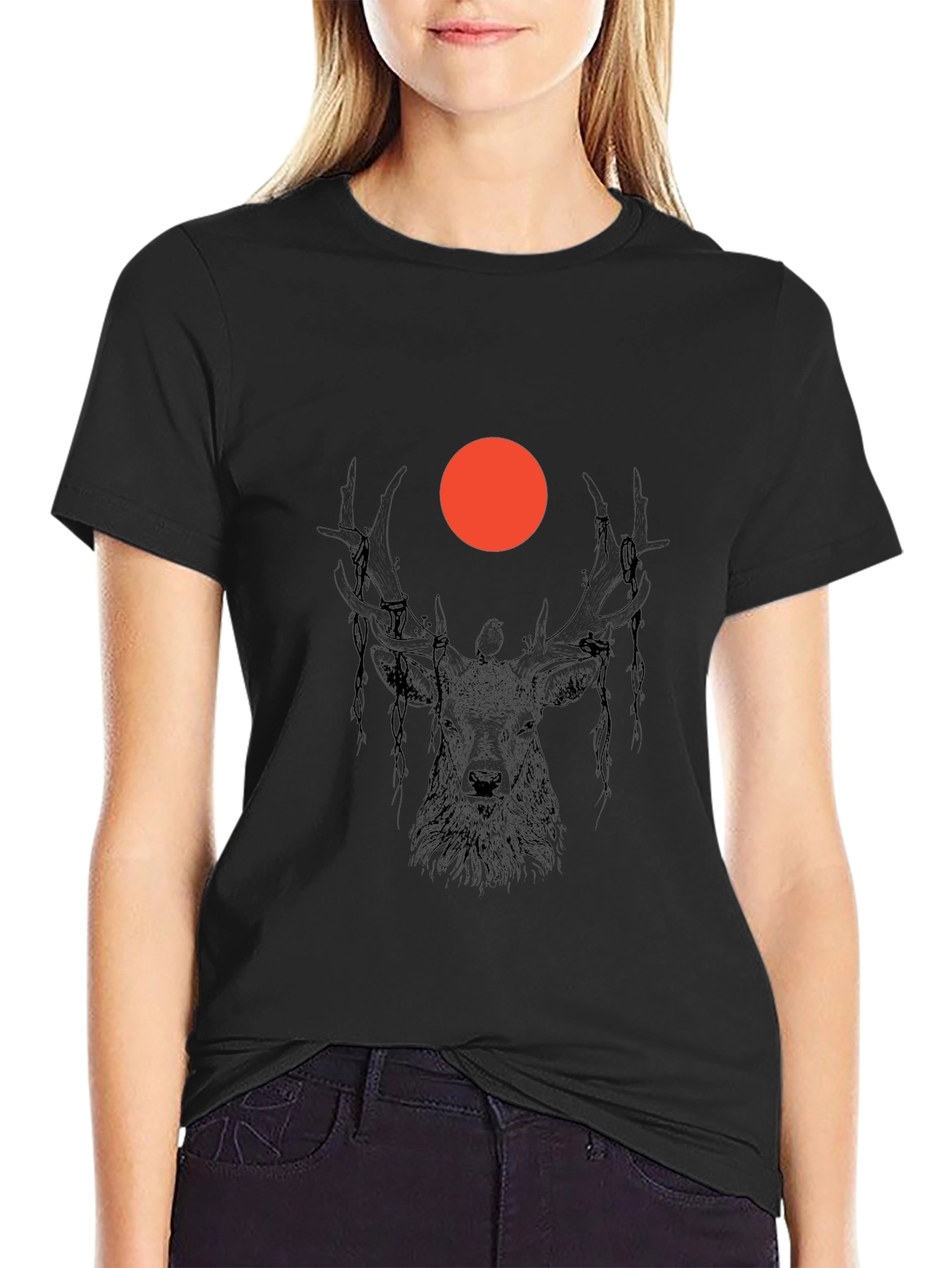 Mens Black Deer Graphic Tee