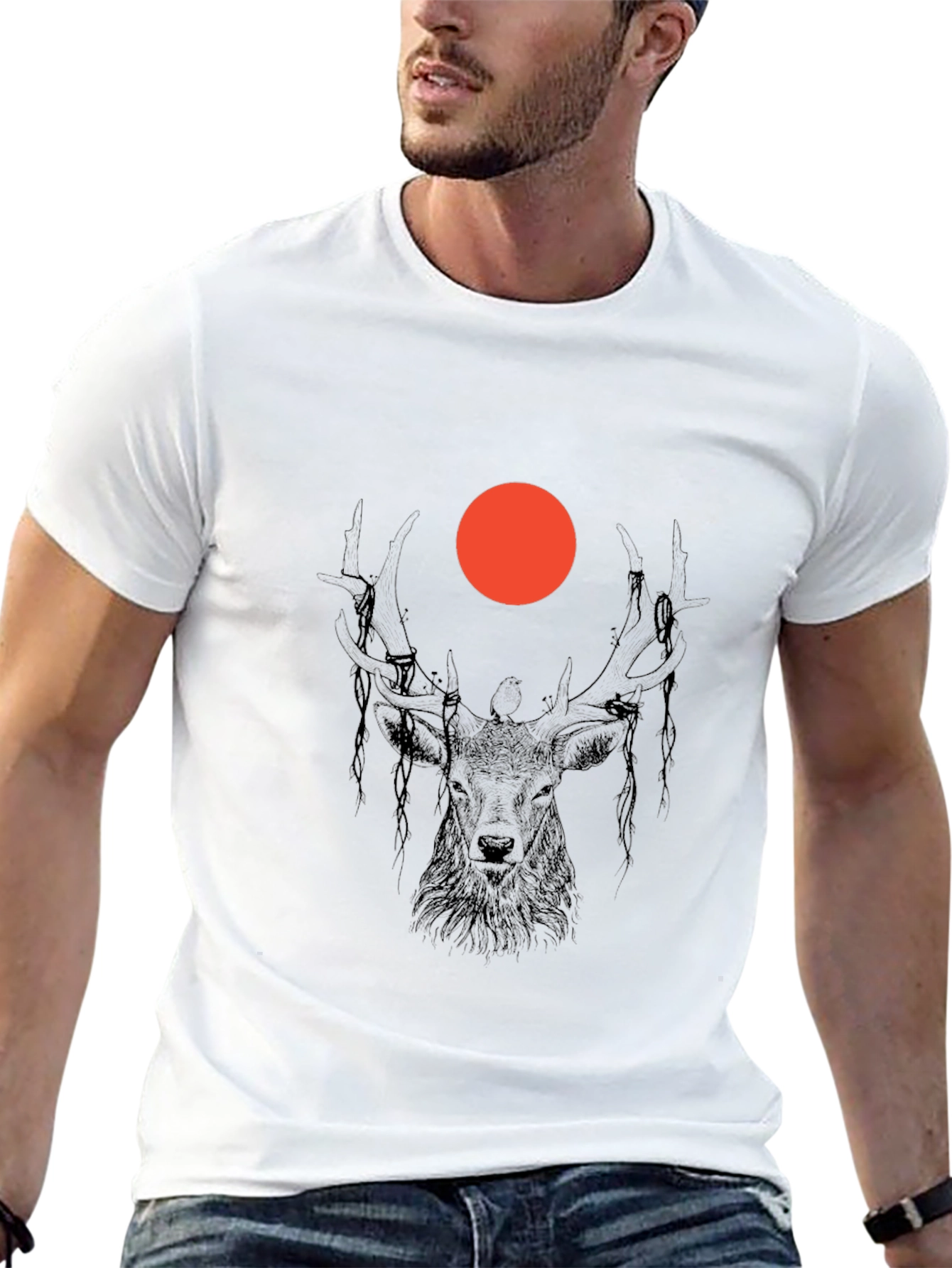 Mens Black Deer Graphic Tee