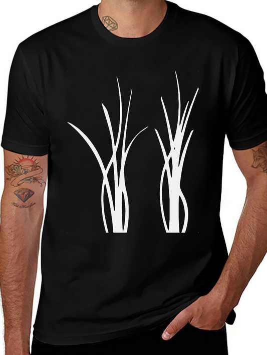 Modern Graphic Tee - Abstract Plant Design - Black