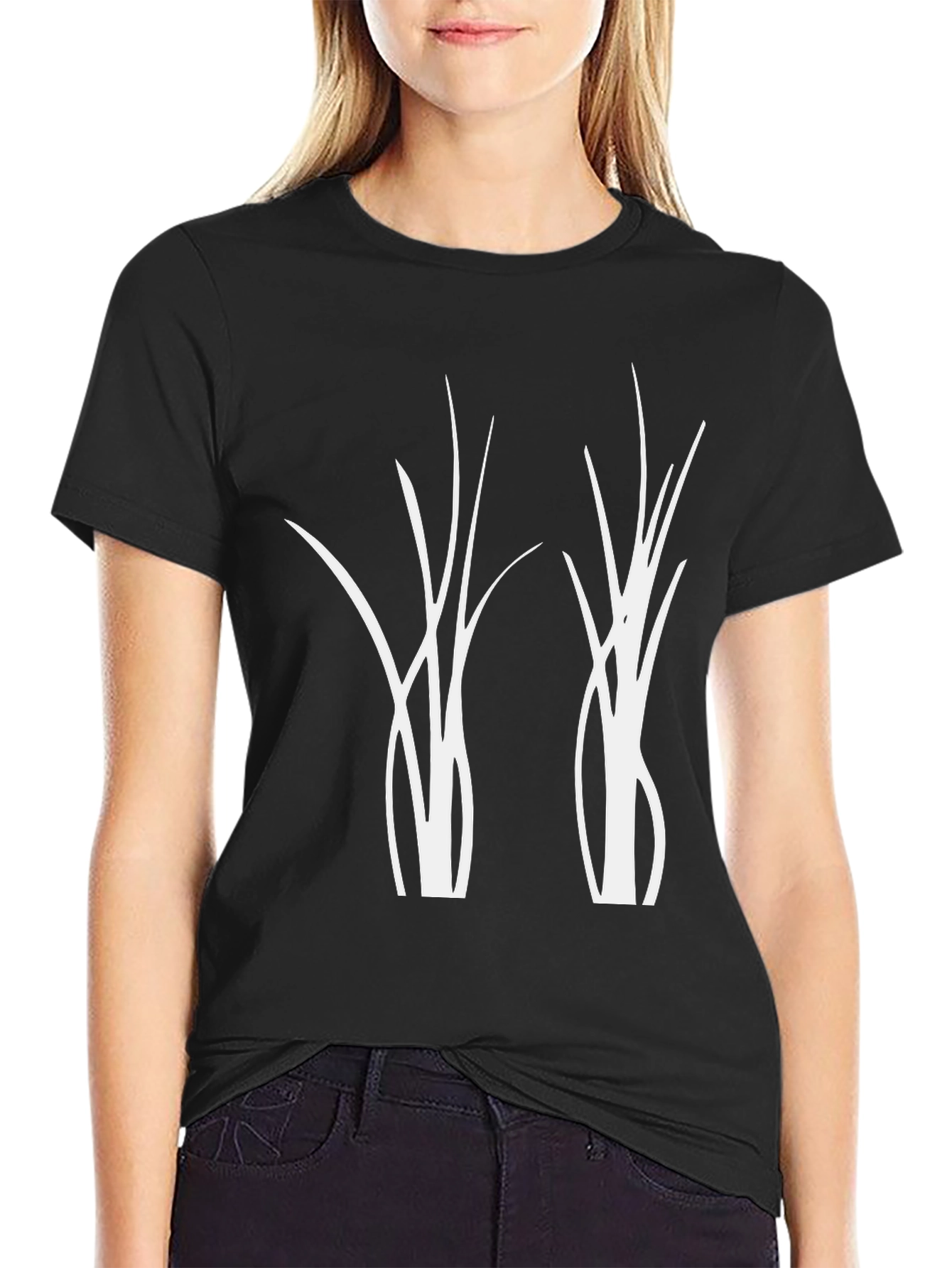 Modern Graphic Tee - Abstract Plant Design - Black