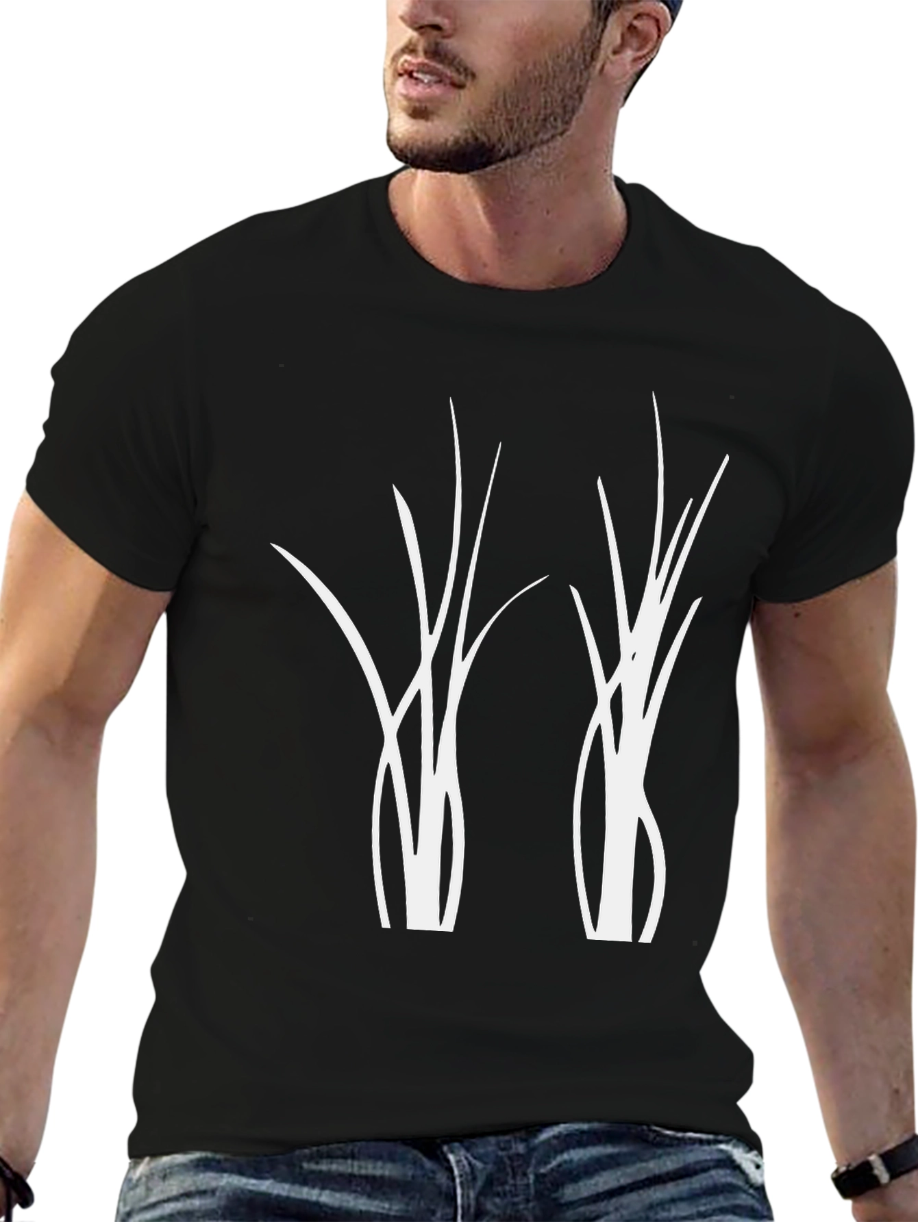 Modern Graphic Tee - Abstract Plant Design - Black