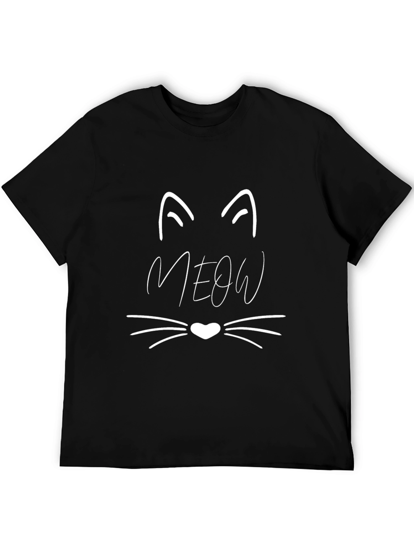 Meow Cat Face Graphic Black T-Shirt