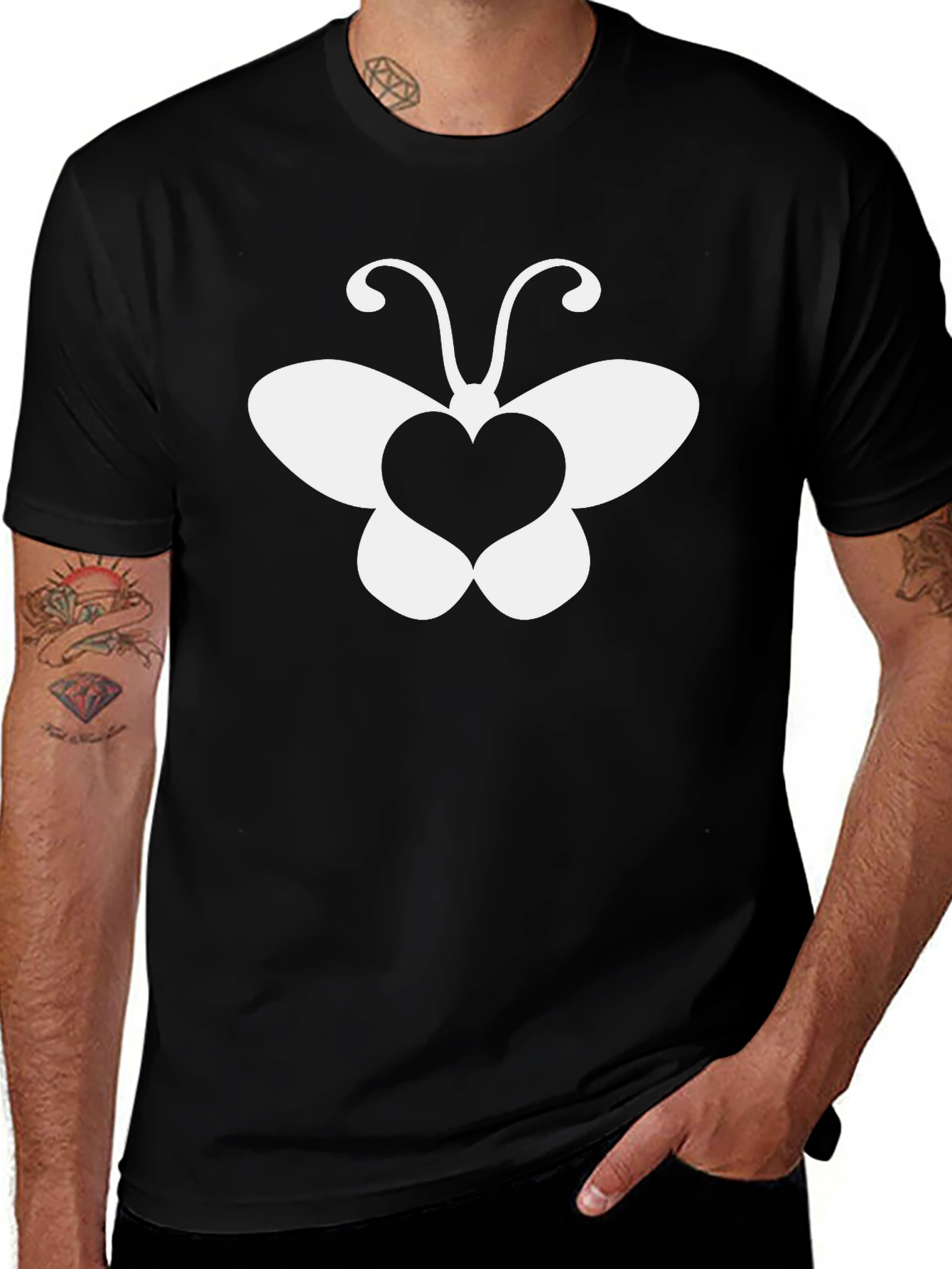 Heart Butterfly Graphic Tee - Stylish Black T-Shirt
