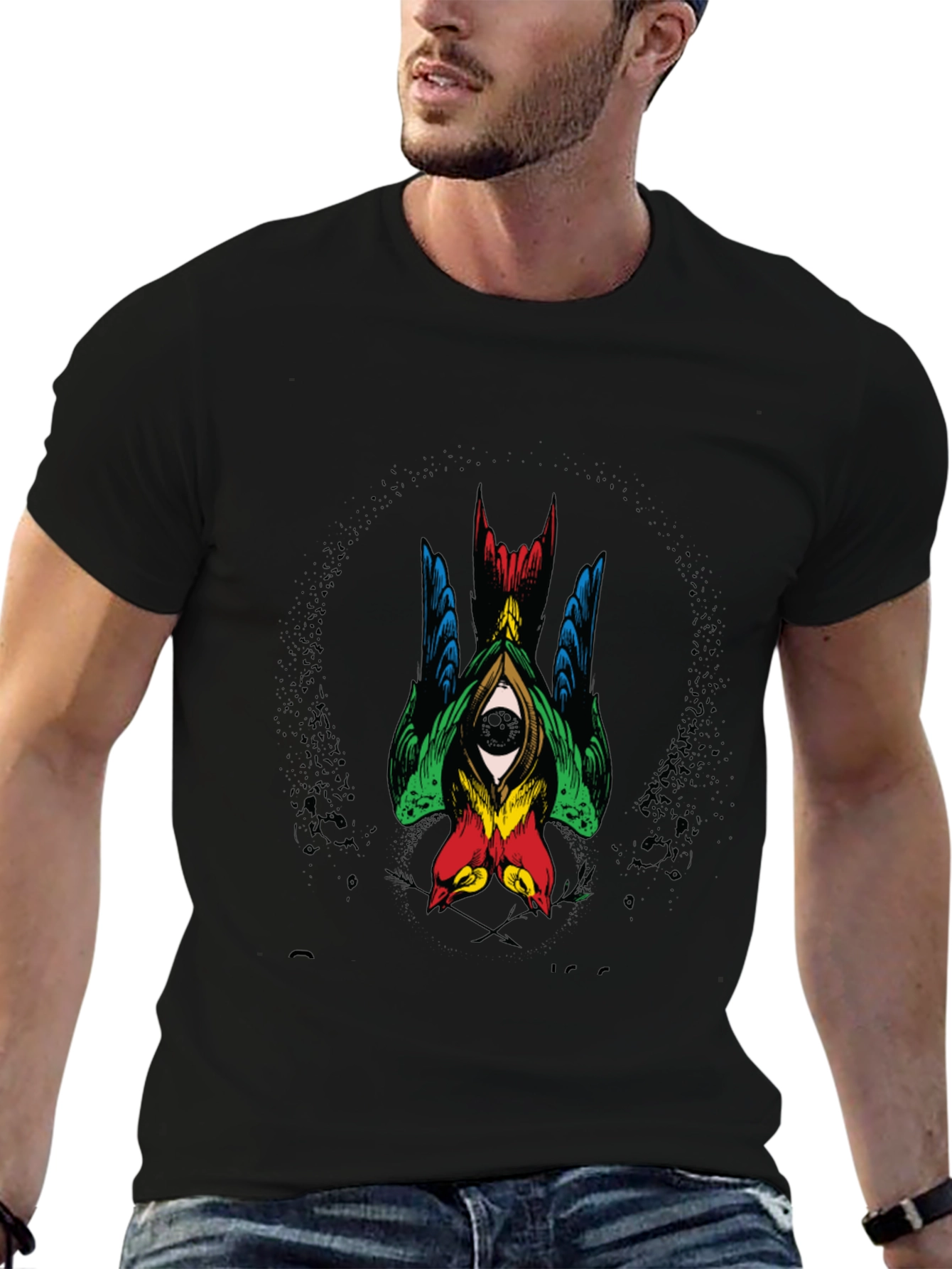 Mens Graphic Tee - Birds Eye Design Black Shirt