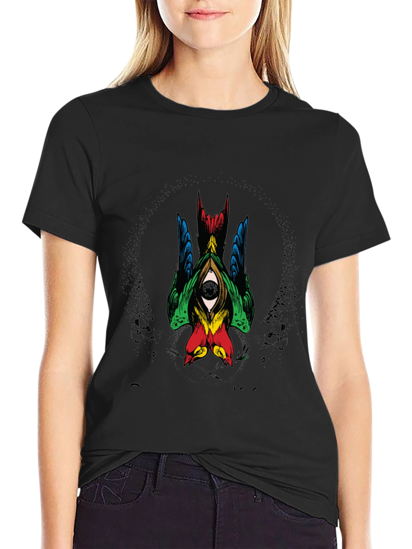 Mens Graphic Tee - Birds Eye Design Black Shirt