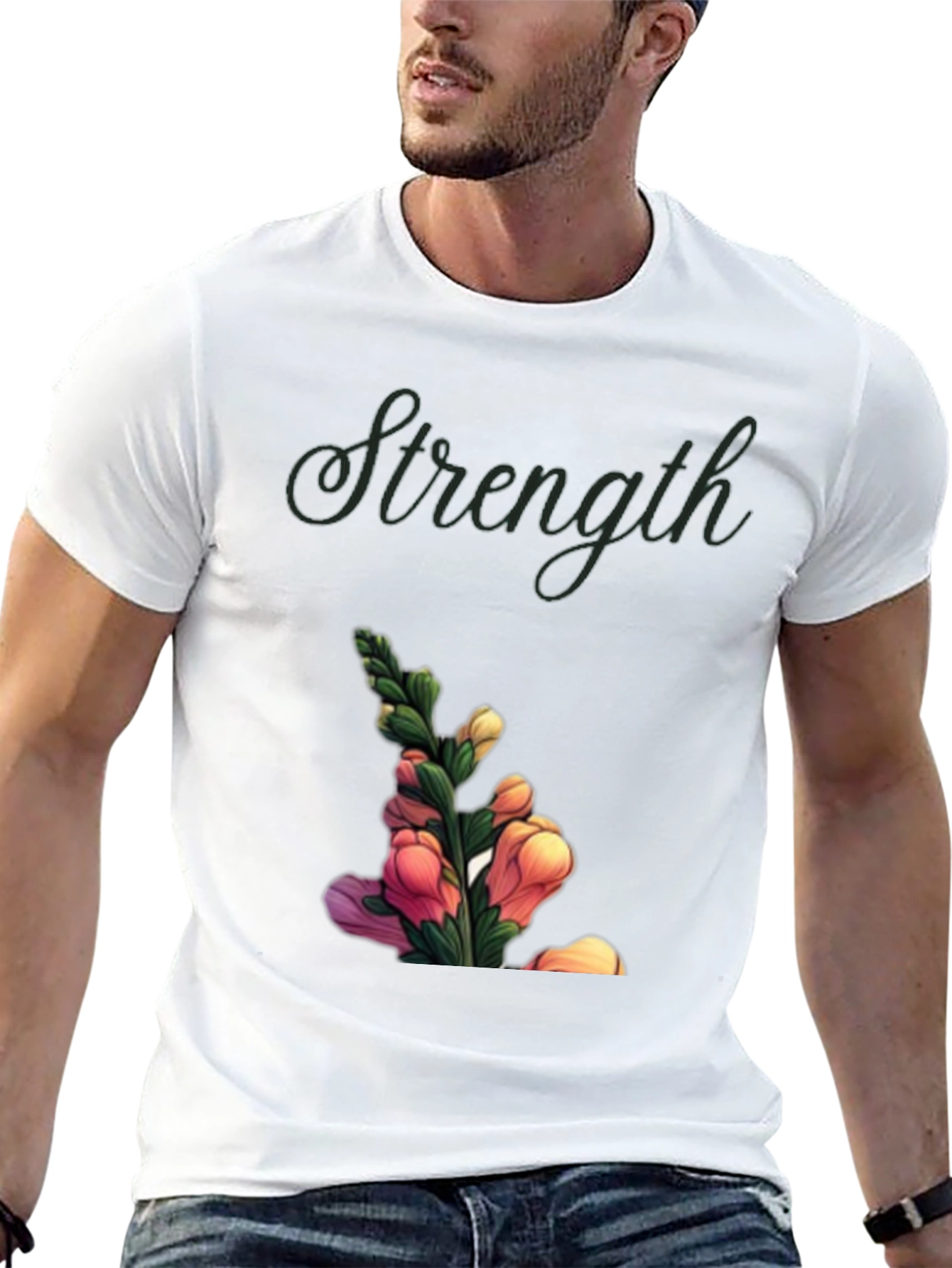 Strength Flower Graphic T-Shirt - Black