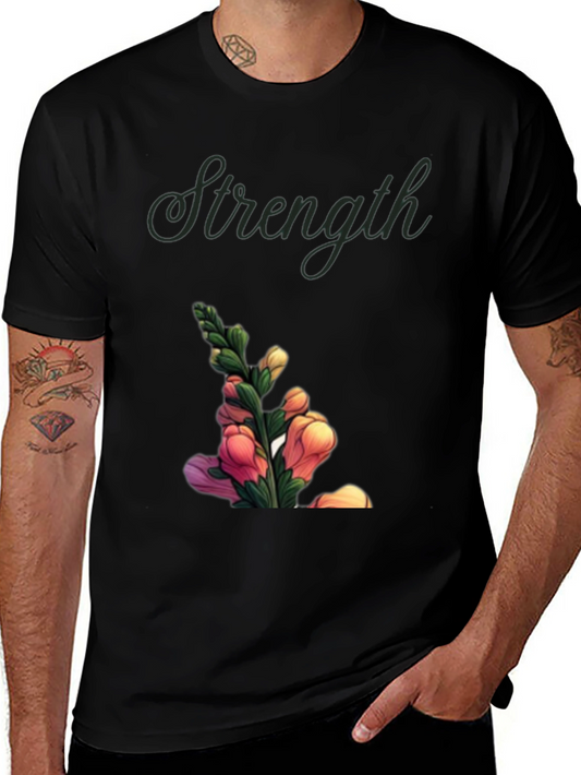 Strength Flower Graphic T-Shirt - Black
