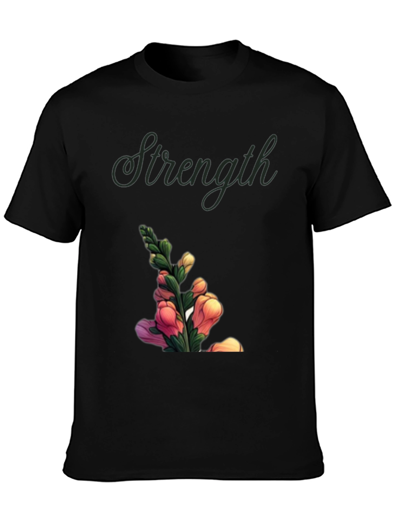 Strength Flower Graphic T-Shirt - Black