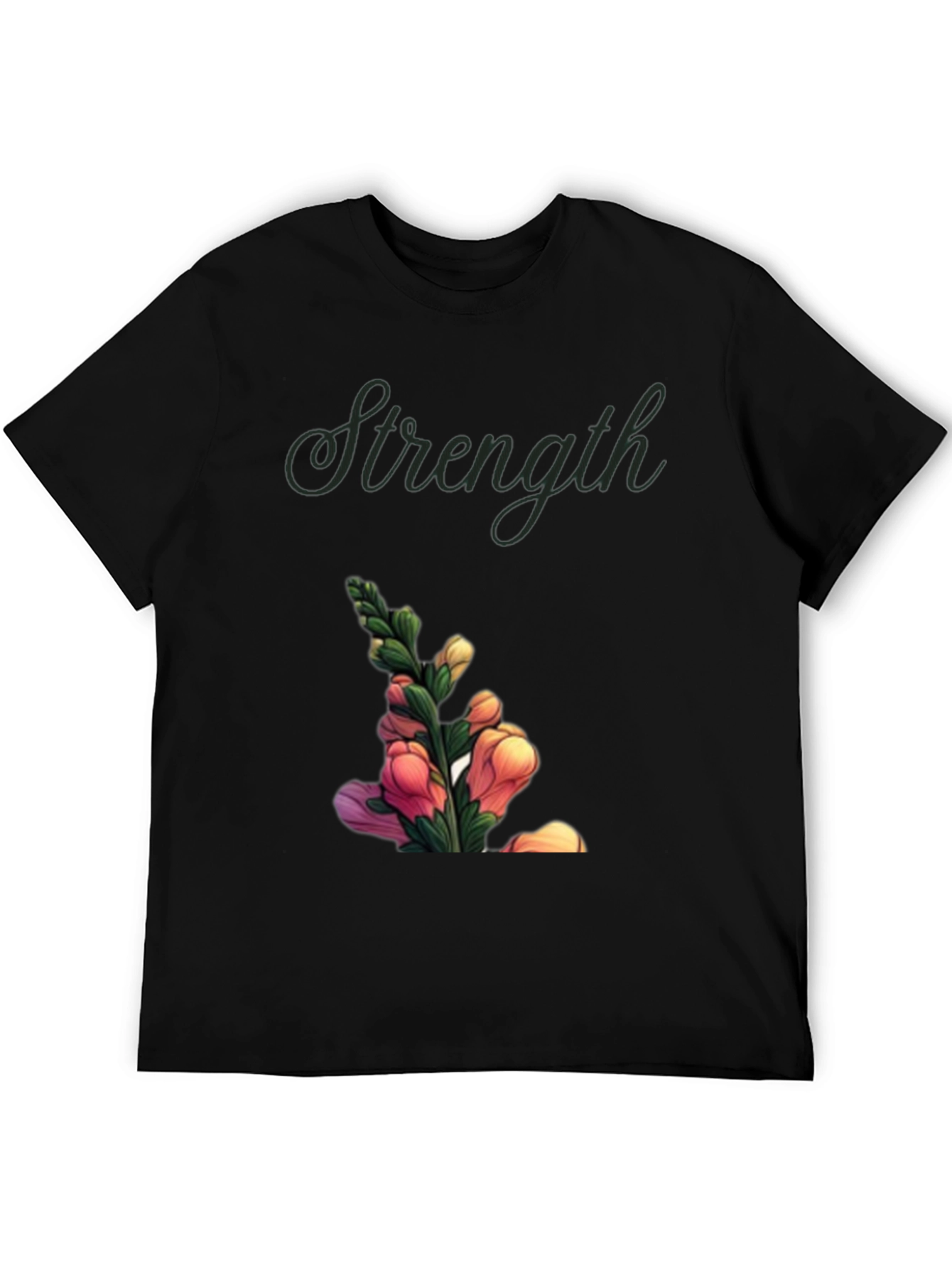 Strength Flower Graphic T-Shirt - Black