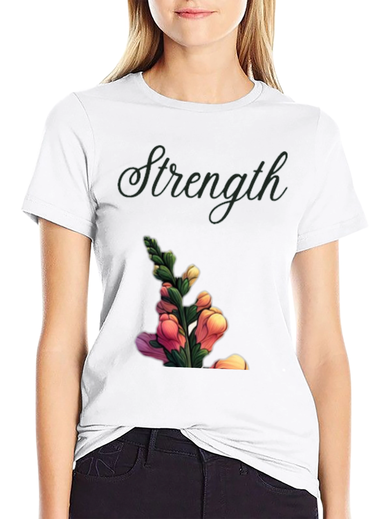 Strength Flower Graphic T-Shirt - Black
