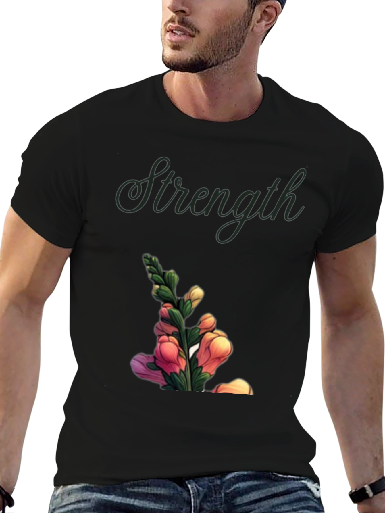 Strength Flower Graphic T-Shirt - Black