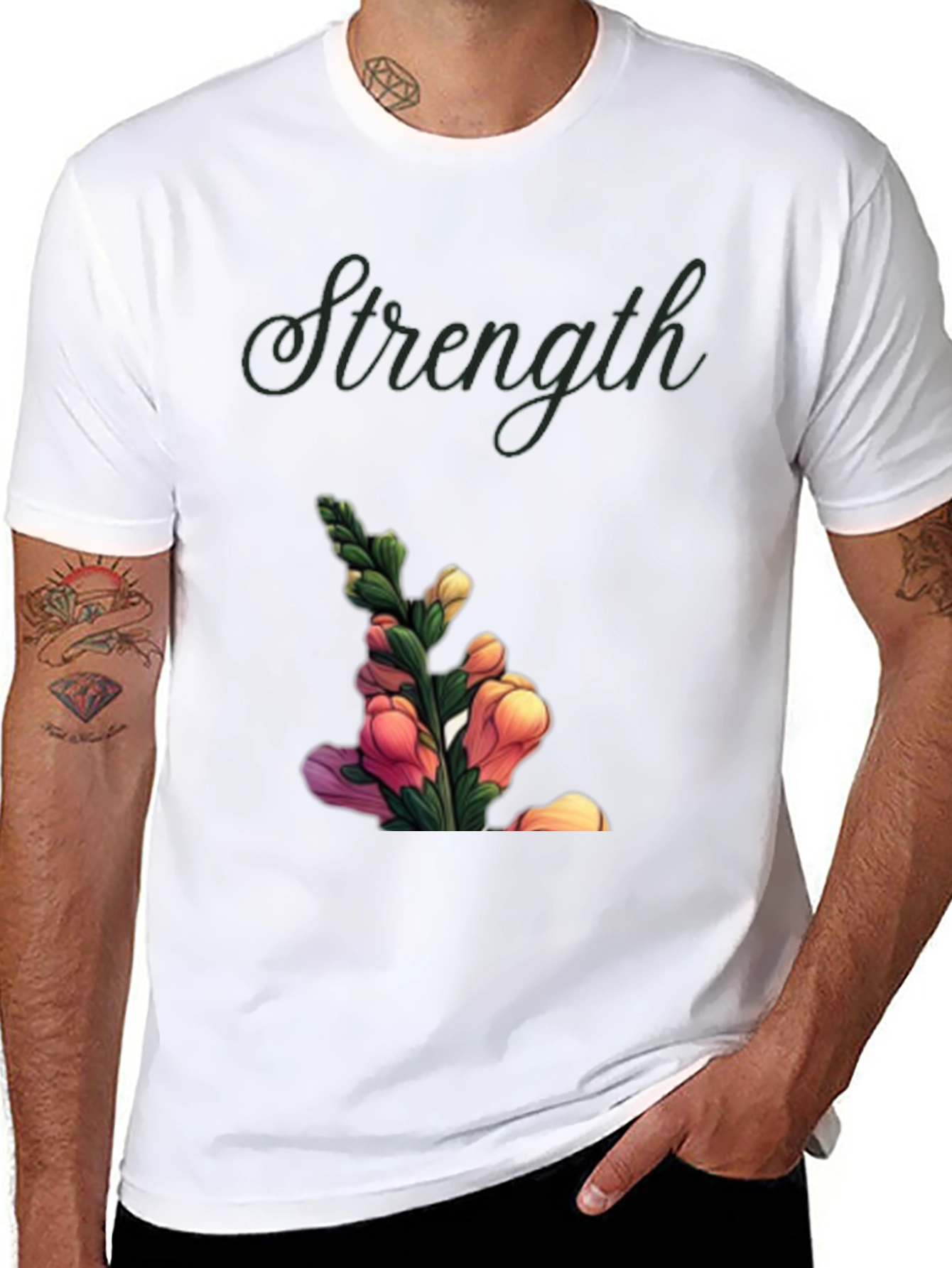 Strength Flower Graphic T-Shirt - Black