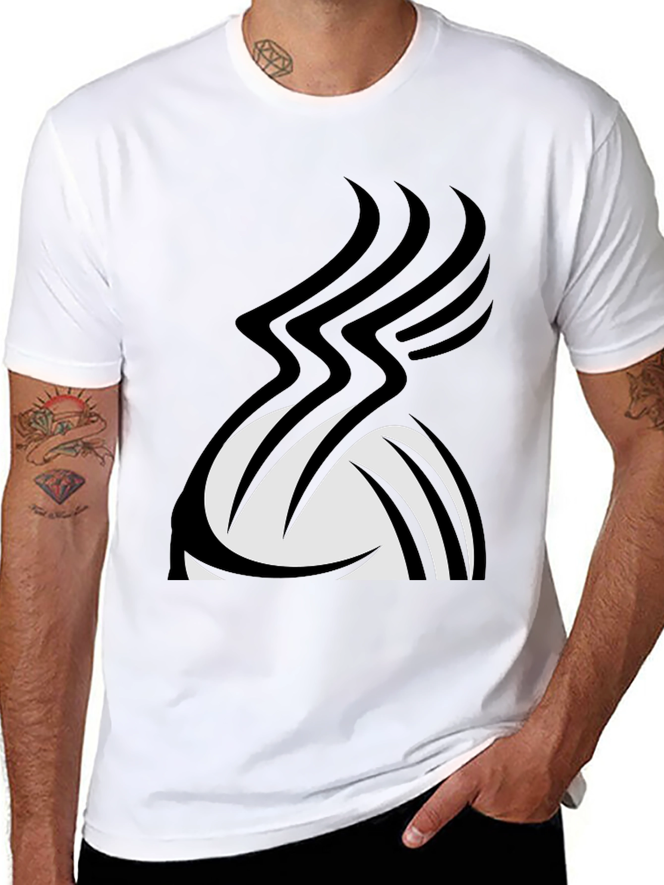 Stylish Black Graphic Tee - Abstract Volleyball Design