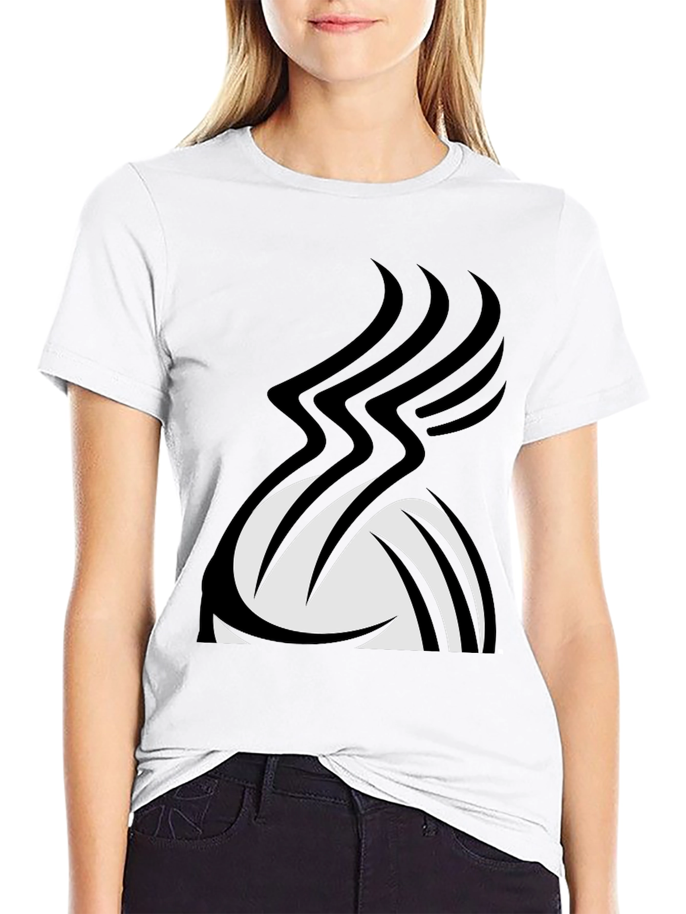 Stylish Black Graphic Tee - Abstract Volleyball Design