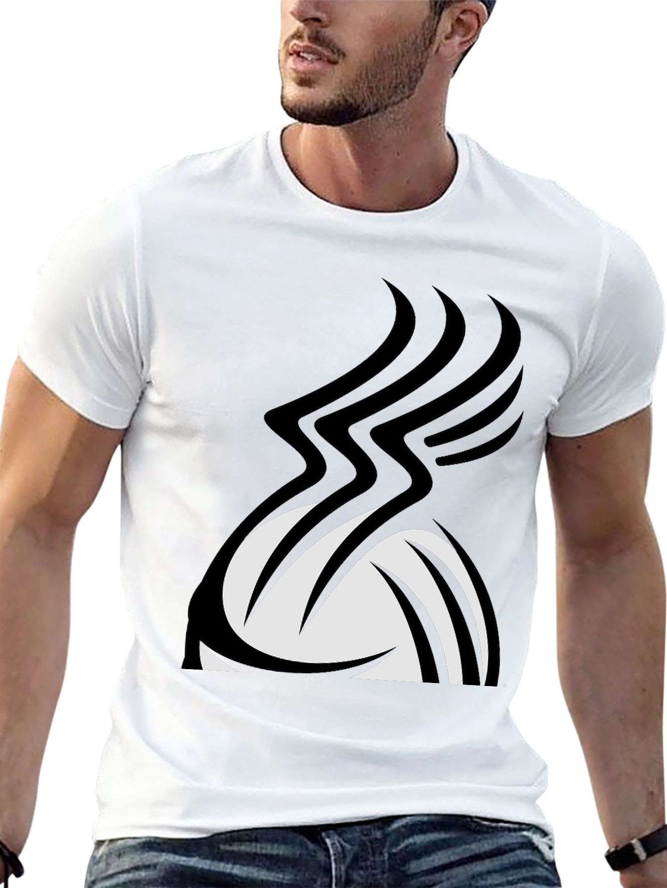 Stylish Black Graphic Tee - Abstract Volleyball Design