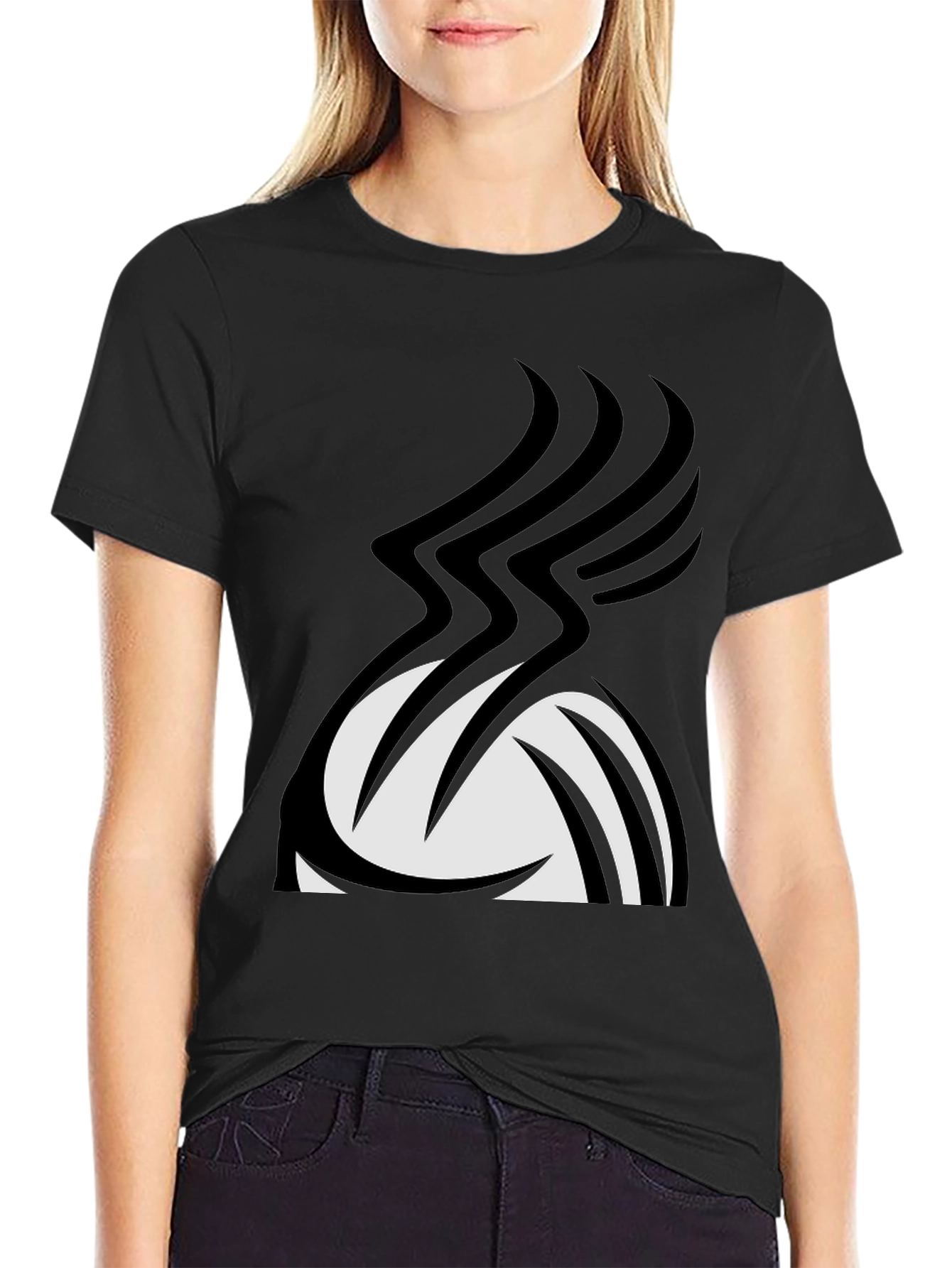 Stylish Black Graphic Tee - Abstract Volleyball Design