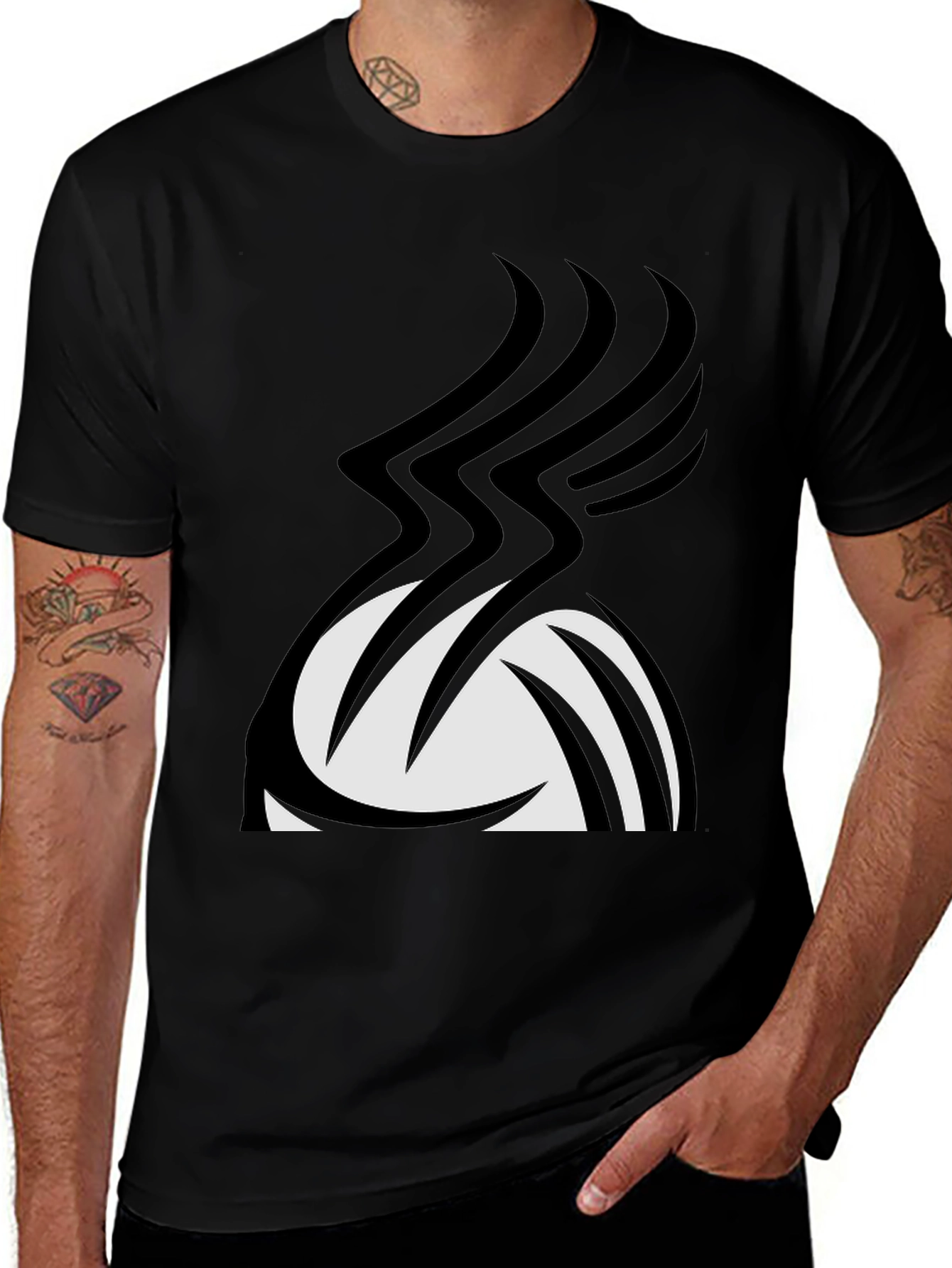Stylish Black Graphic Tee - Abstract Volleyball Design