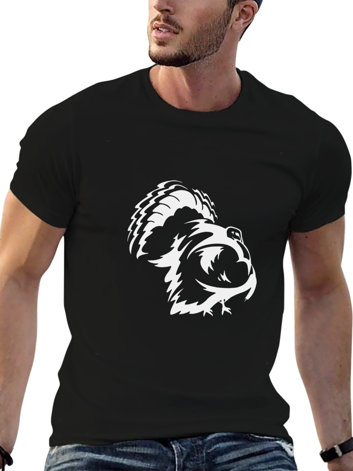 Mens Black T-Shirt with Bold Skunk Graphic Print