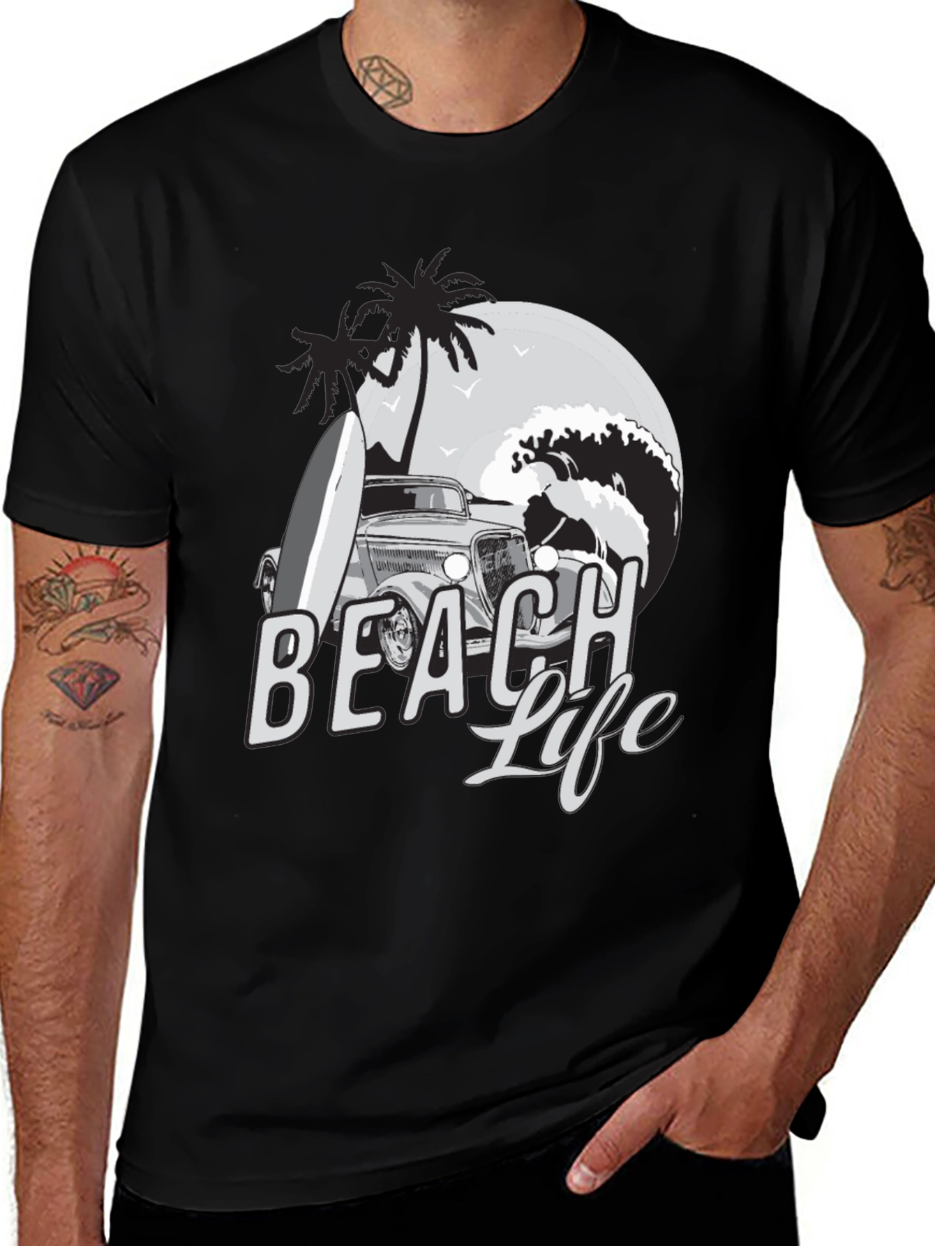 Beach Life Graphic Tee | Car Surfboard Waves