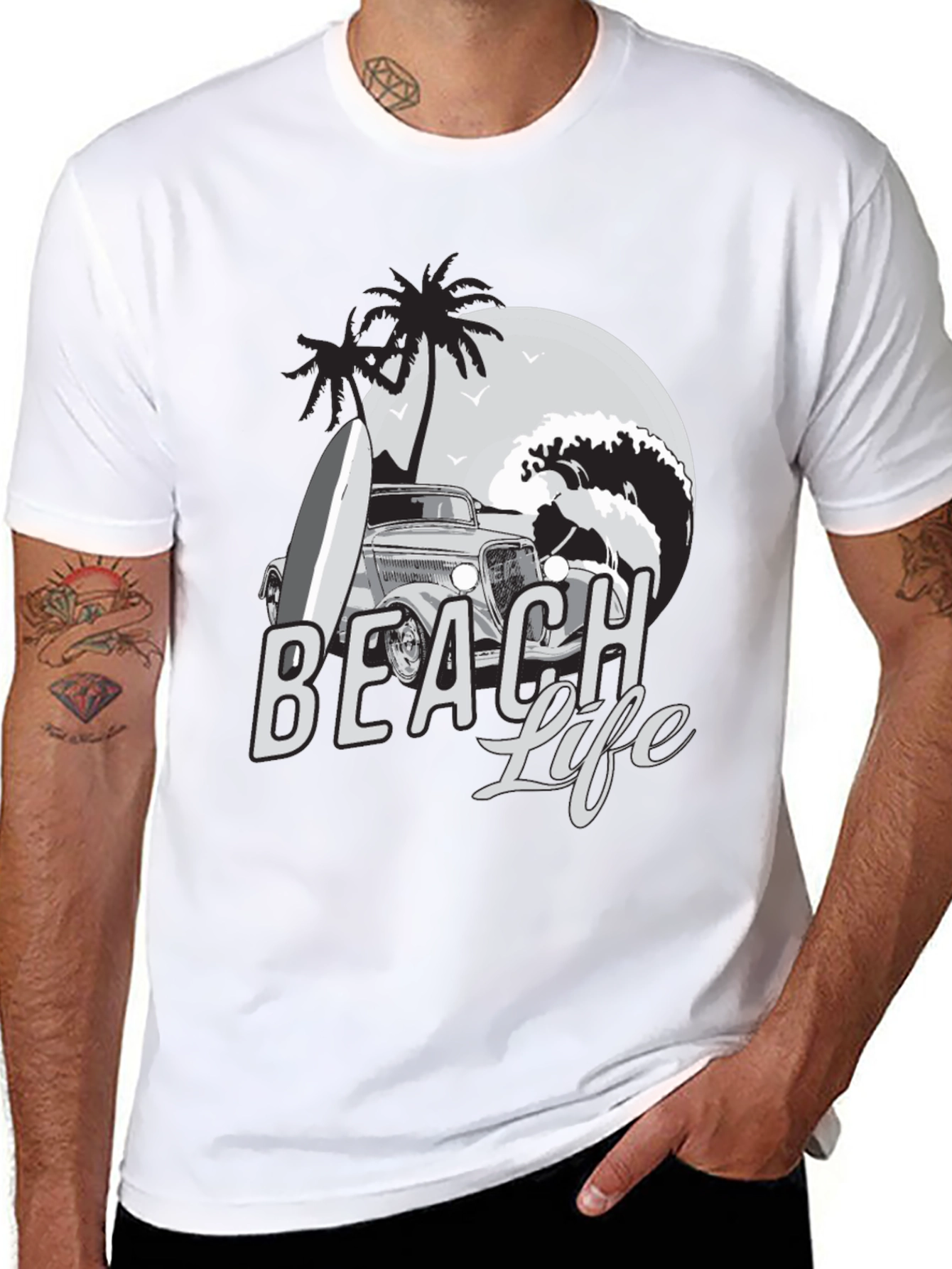 Beach Life Graphic Tee | Car Surfboard Waves