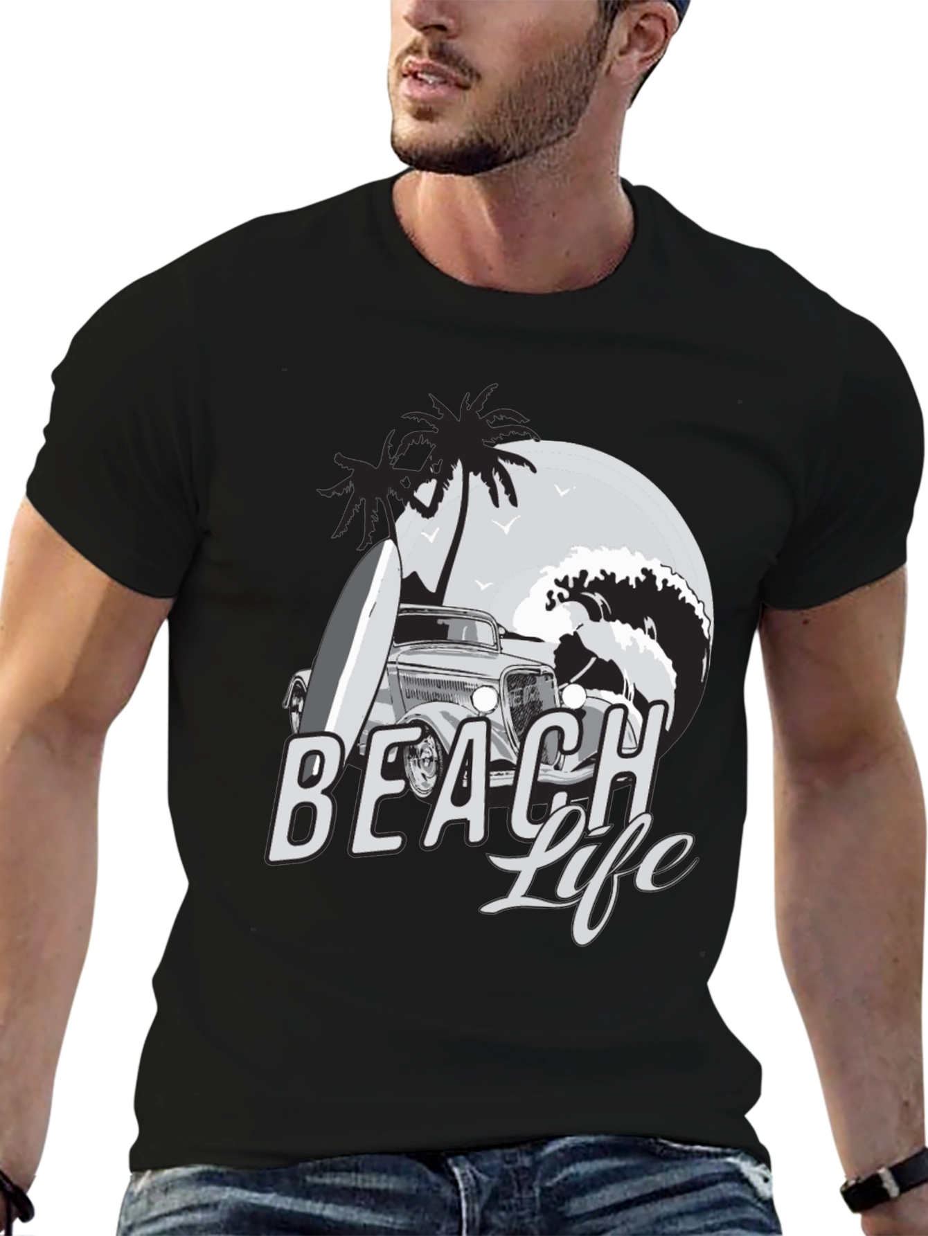 Beach Life Graphic Tee | Car Surfboard Waves