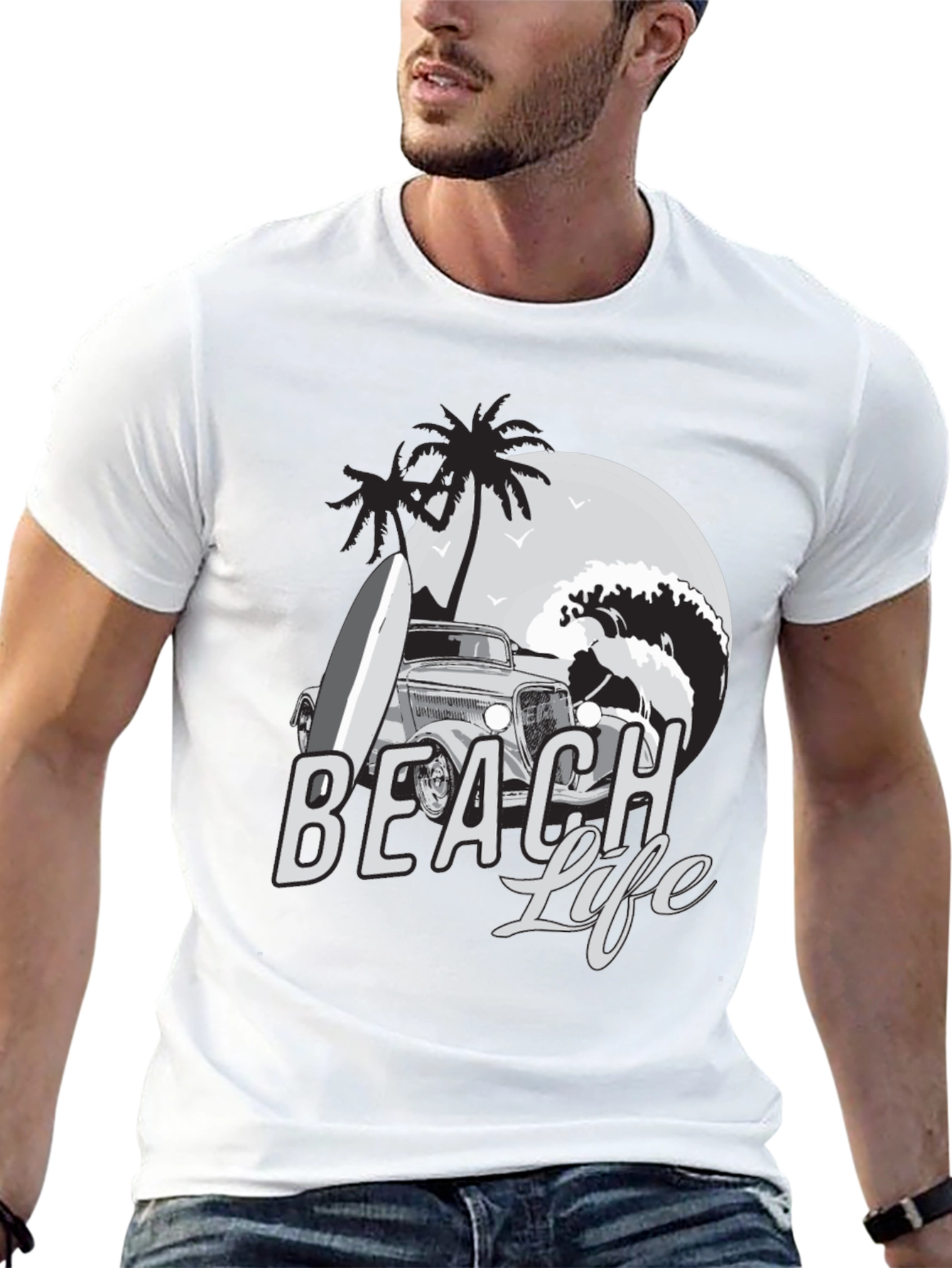 Beach Life Graphic Tee | Car Surfboard Waves