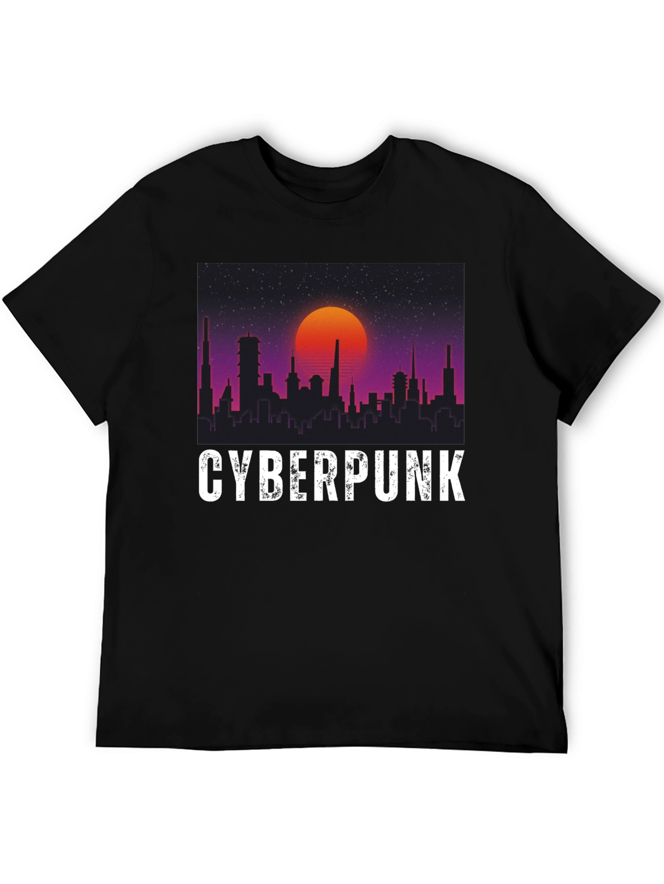 Cyberpunk Cityscape Graphic Tee - Retro Sunset Design