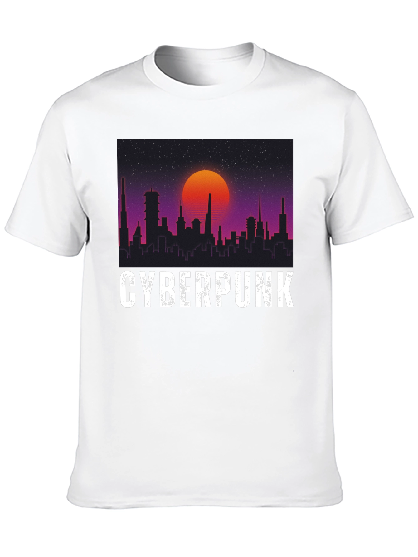 Cyberpunk Cityscape Graphic Tee - Retro Sunset Design