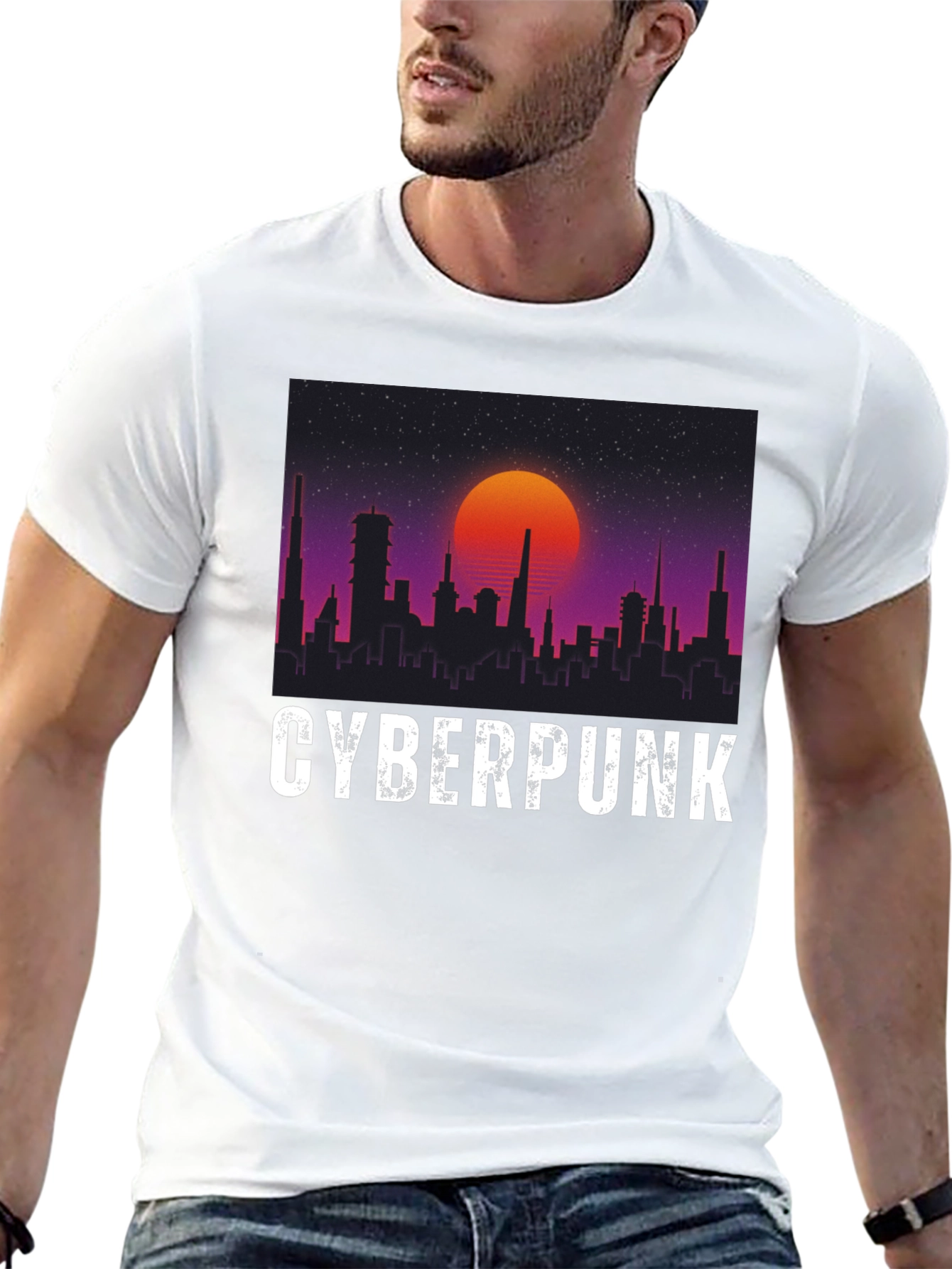 Cyberpunk Cityscape Graphic Tee - Retro Sunset Design