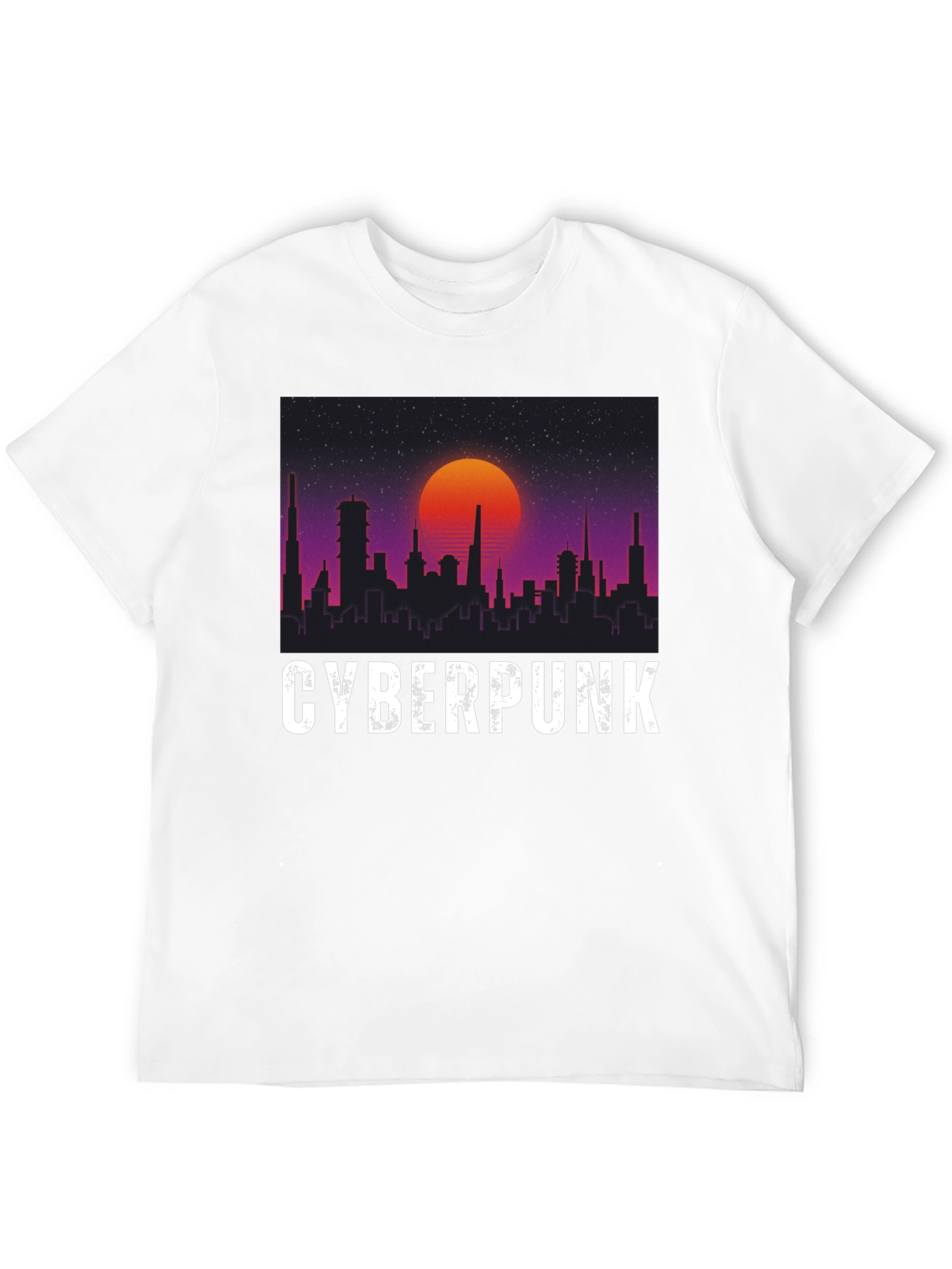 Cyberpunk Cityscape Graphic Tee - Retro Sunset Design