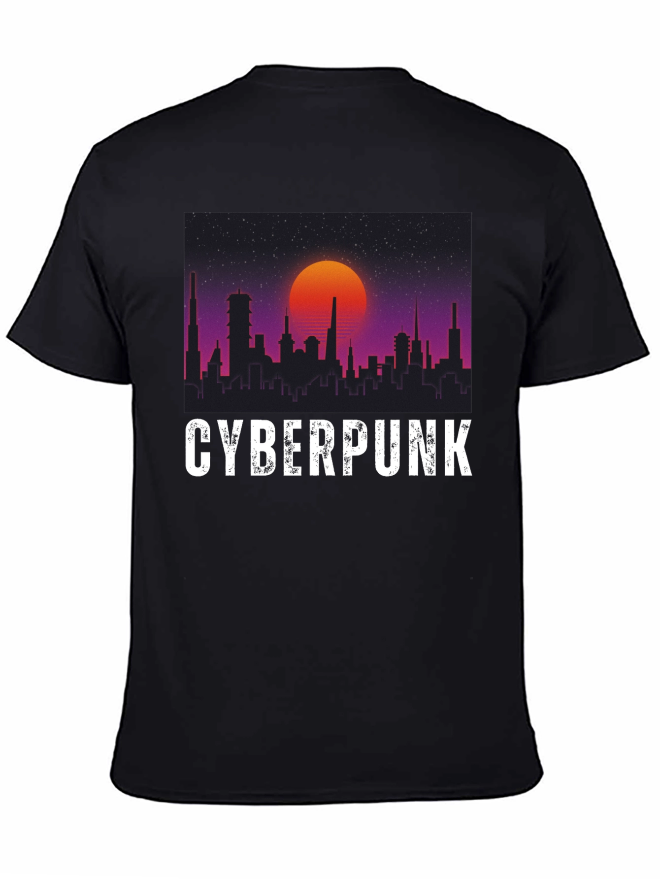 Cyberpunk Cityscape Graphic Tee - Retro Sunset Design