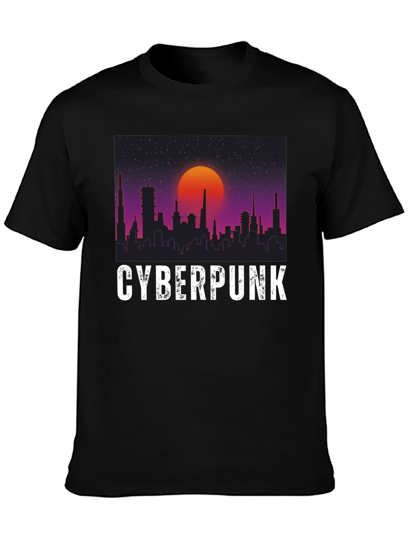 Cyberpunk Cityscape Graphic Tee - Retro Sunset Design