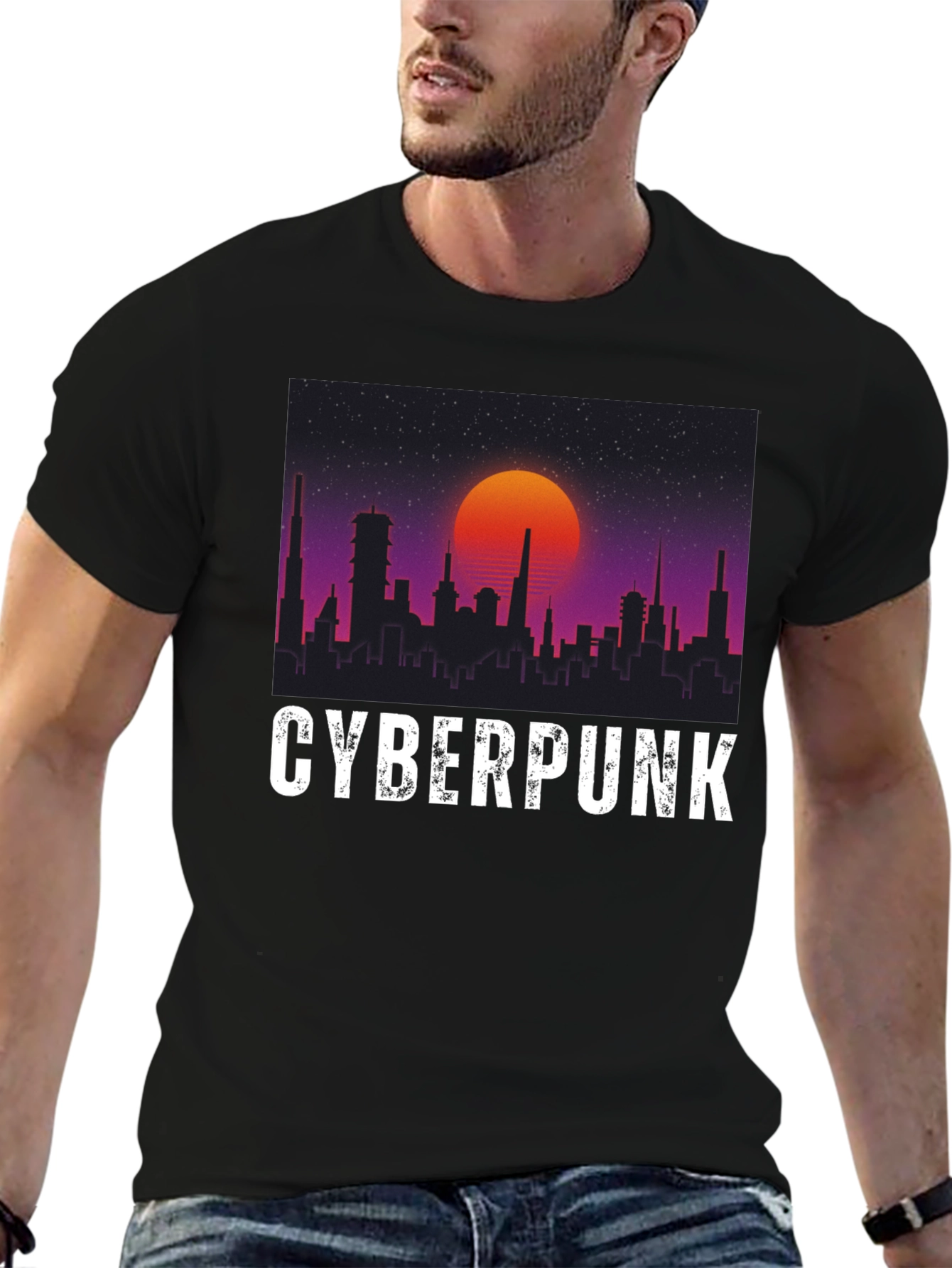 Cyberpunk Cityscape Graphic Tee - Retro Sunset Design