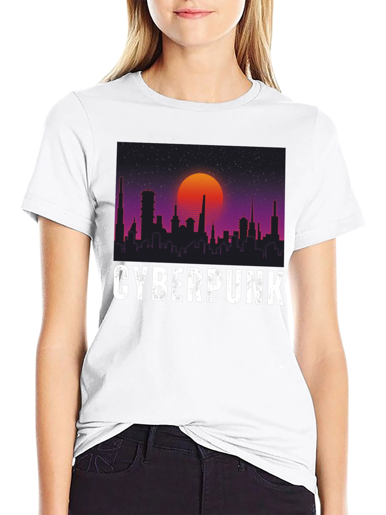 Cyberpunk Cityscape Graphic Tee - Retro Sunset Design