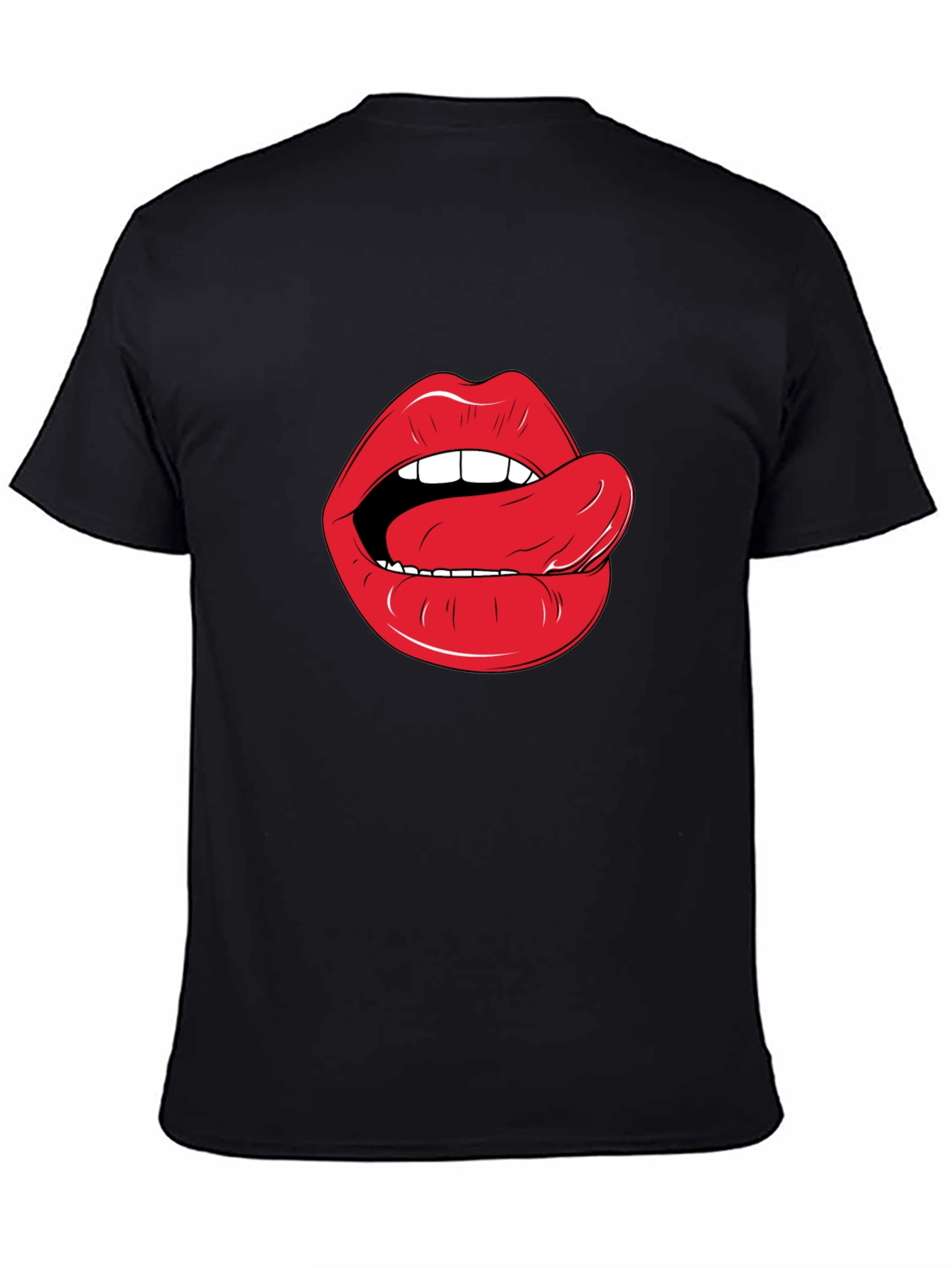 Lips & Tongue Graphic Tee - Black Cotton T-Shirt