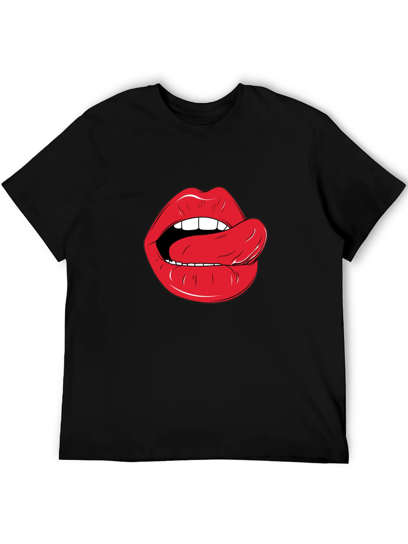 Lips & Tongue Graphic Tee - Black Cotton T-Shirt