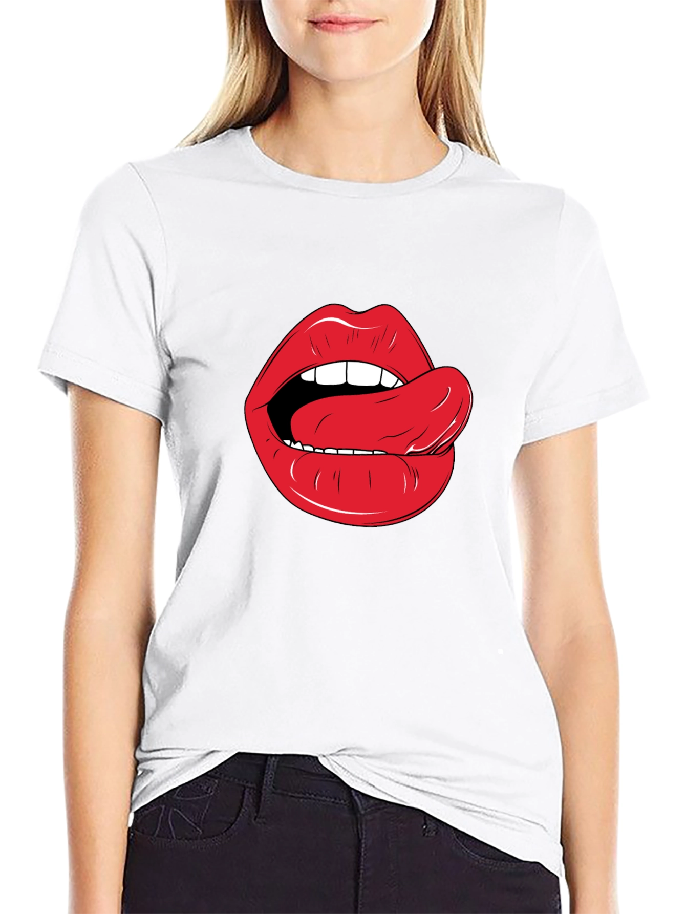 Lips & Tongue Graphic Tee - Black Cotton T-Shirt