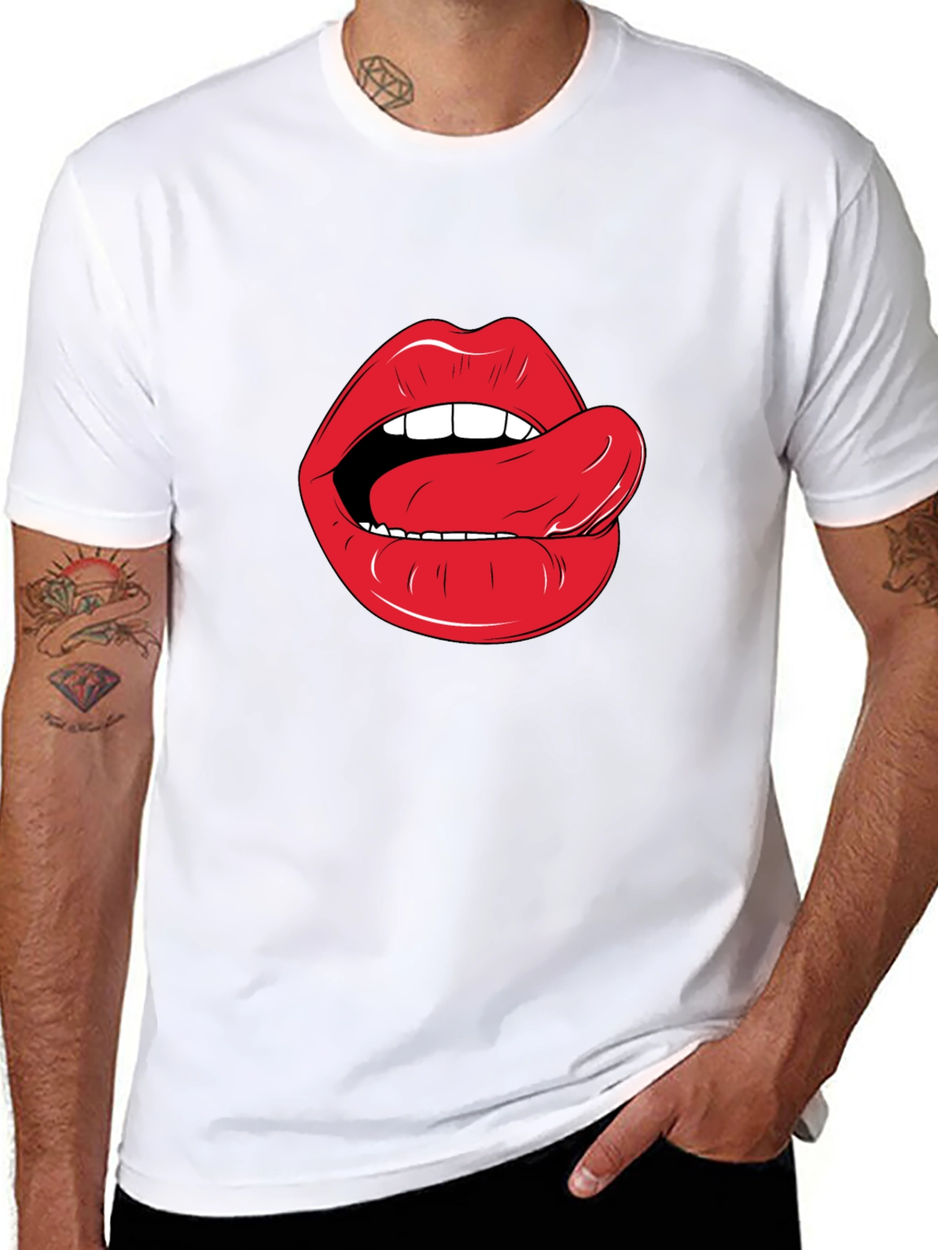 Lips & Tongue Graphic Tee - Black Cotton T-Shirt