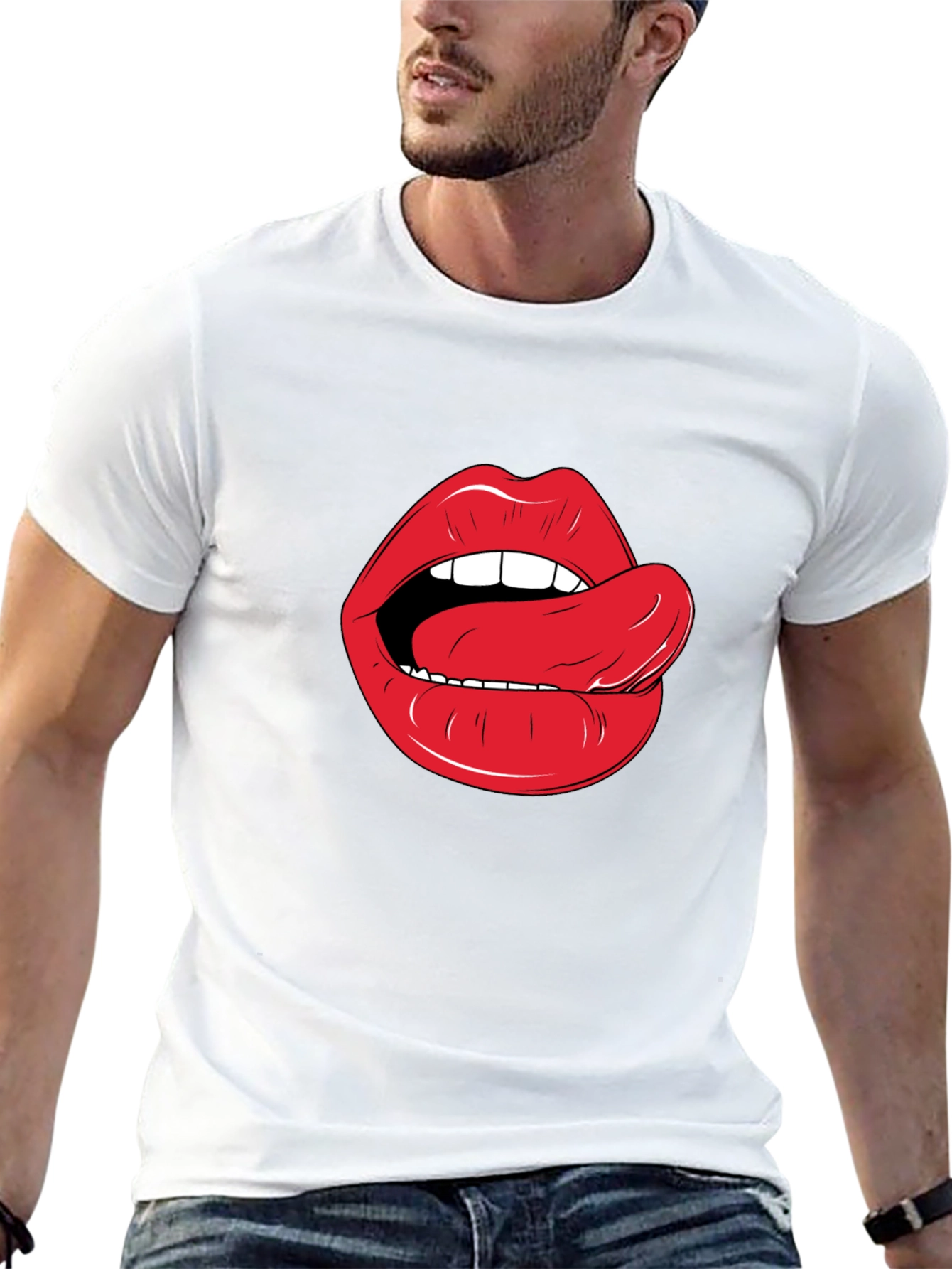 Lips & Tongue Graphic Tee - Black Cotton T-Shirt